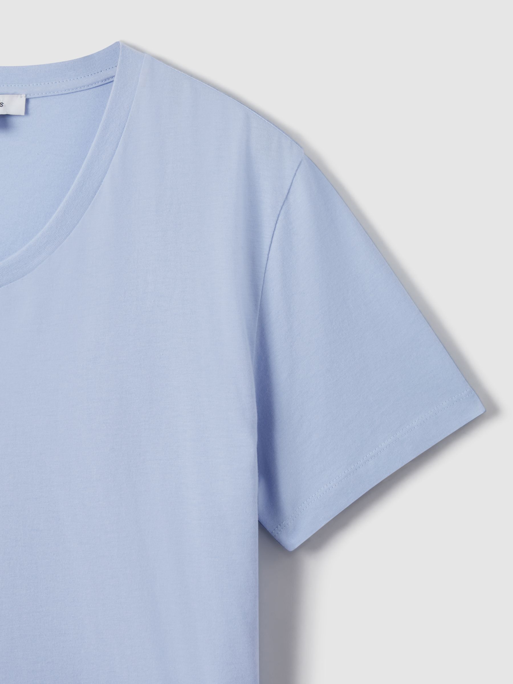 Cotton V-Neck T-Shirt in Soft Blue - Image 5 of 7