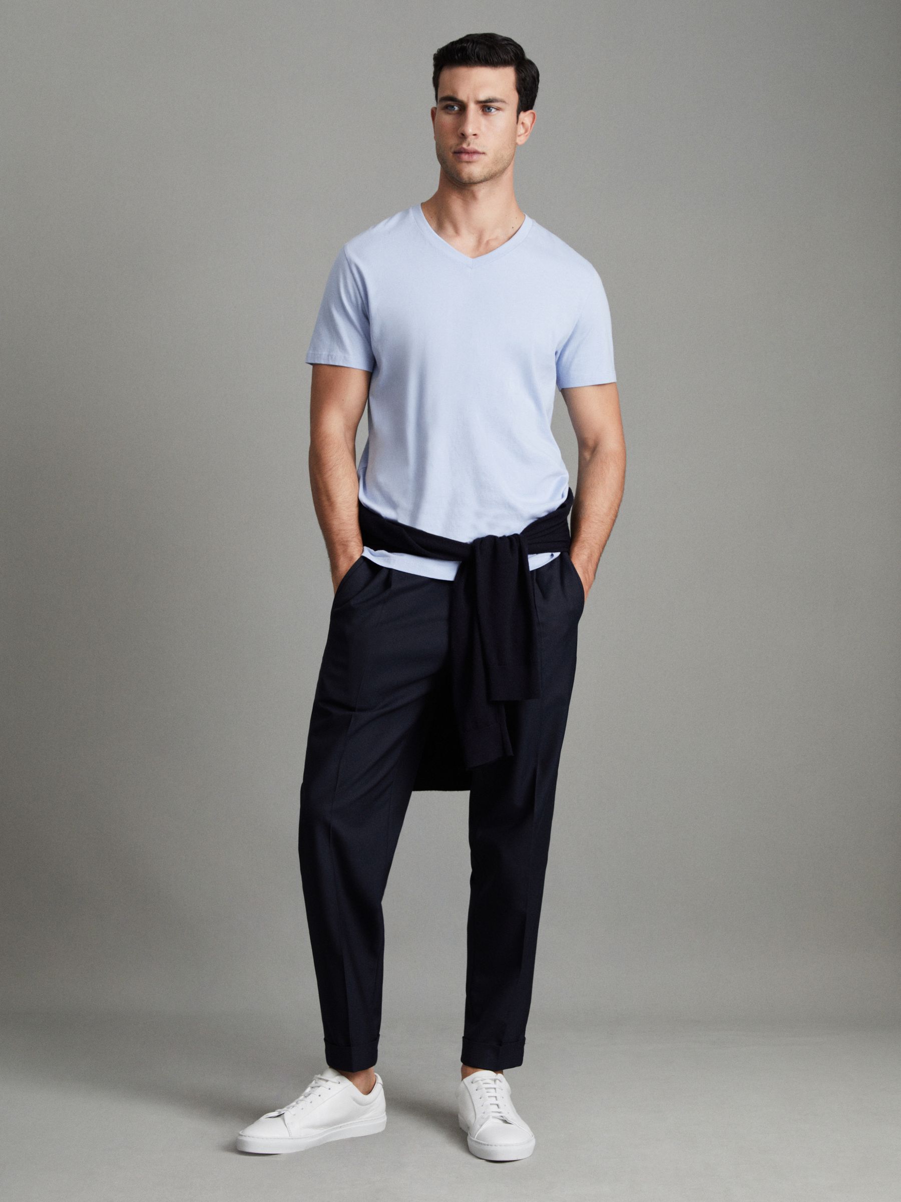 Cotton V-Neck T-Shirt in Soft Blue - Image 6 of 7