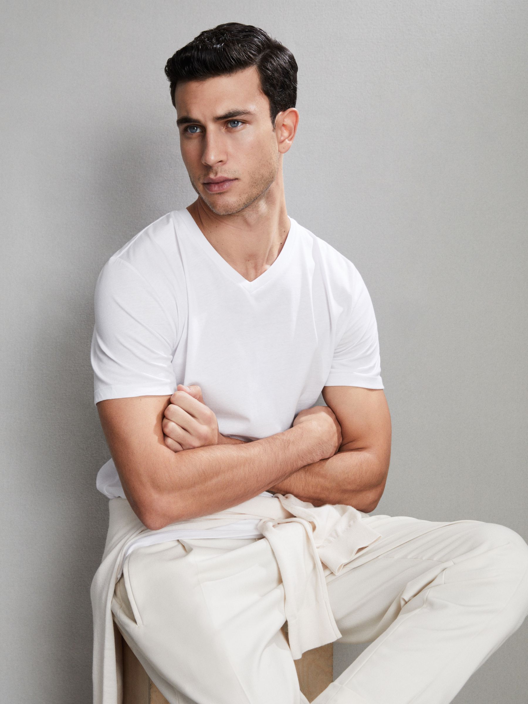 Cotton V-Neck T-Shirt in White - Image 8 of 8