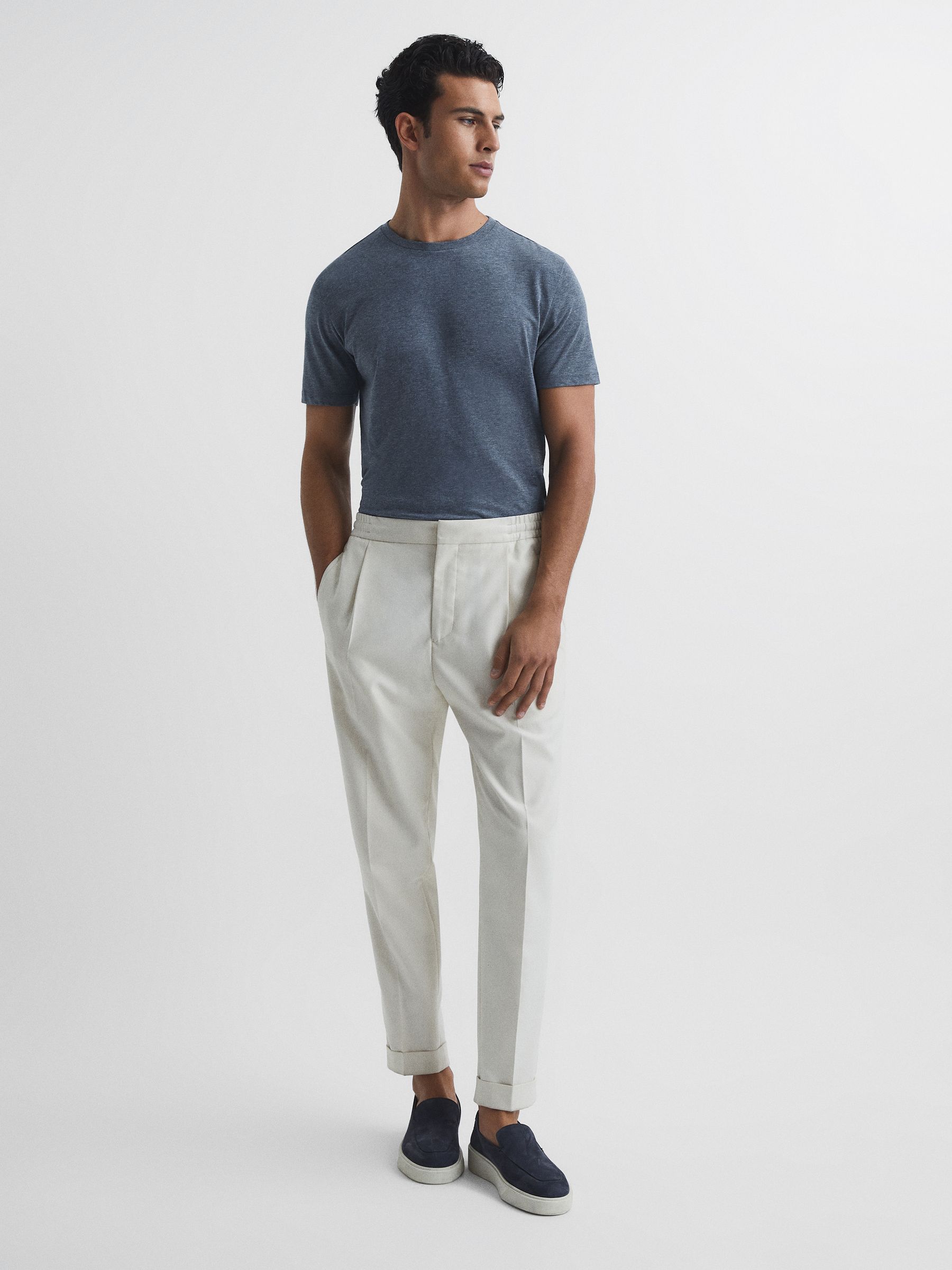 Cotton Crew Neck T-Shirt in Airforce Blue Melange - Image 3 of 7