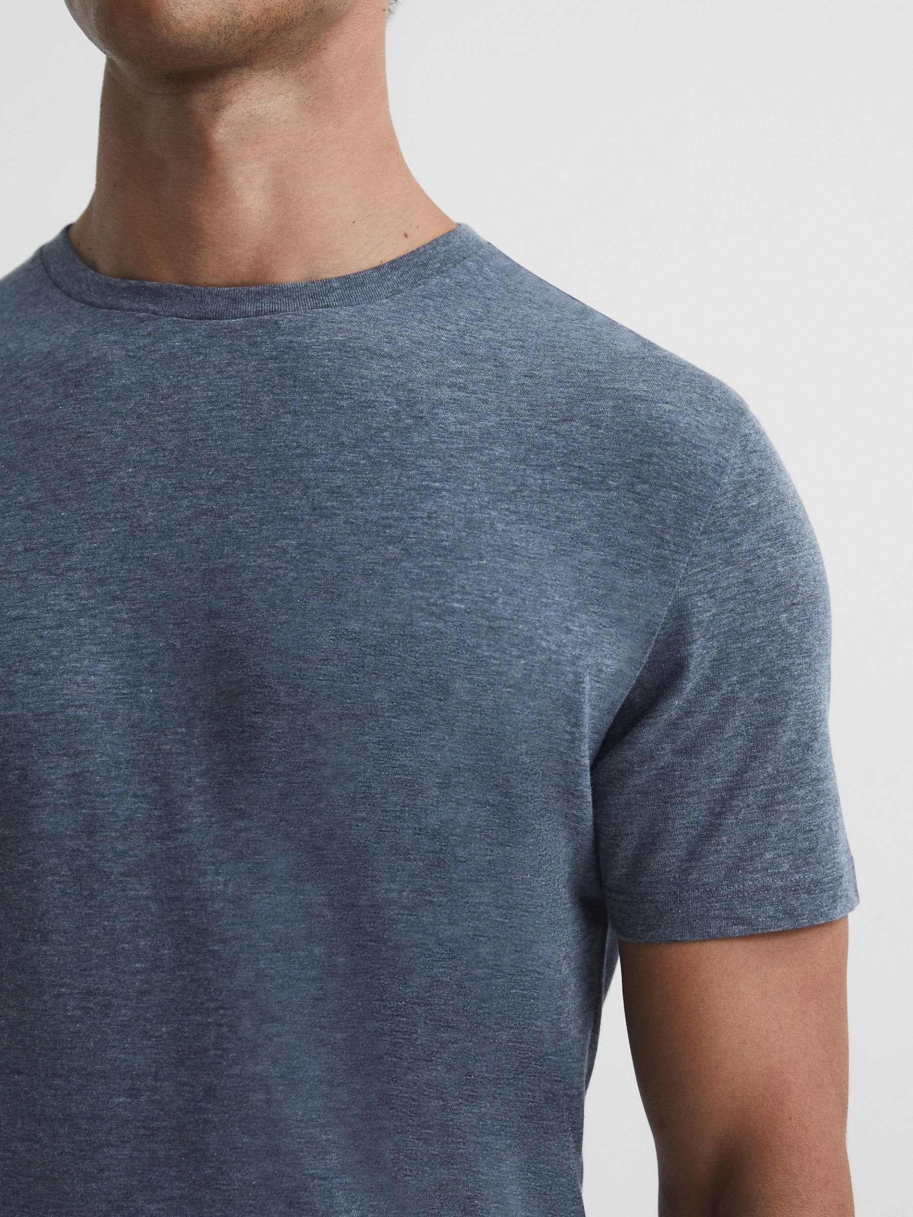 Cotton Crew Neck T-Shirt in Airforce Blue Melange - Image 4 of 7