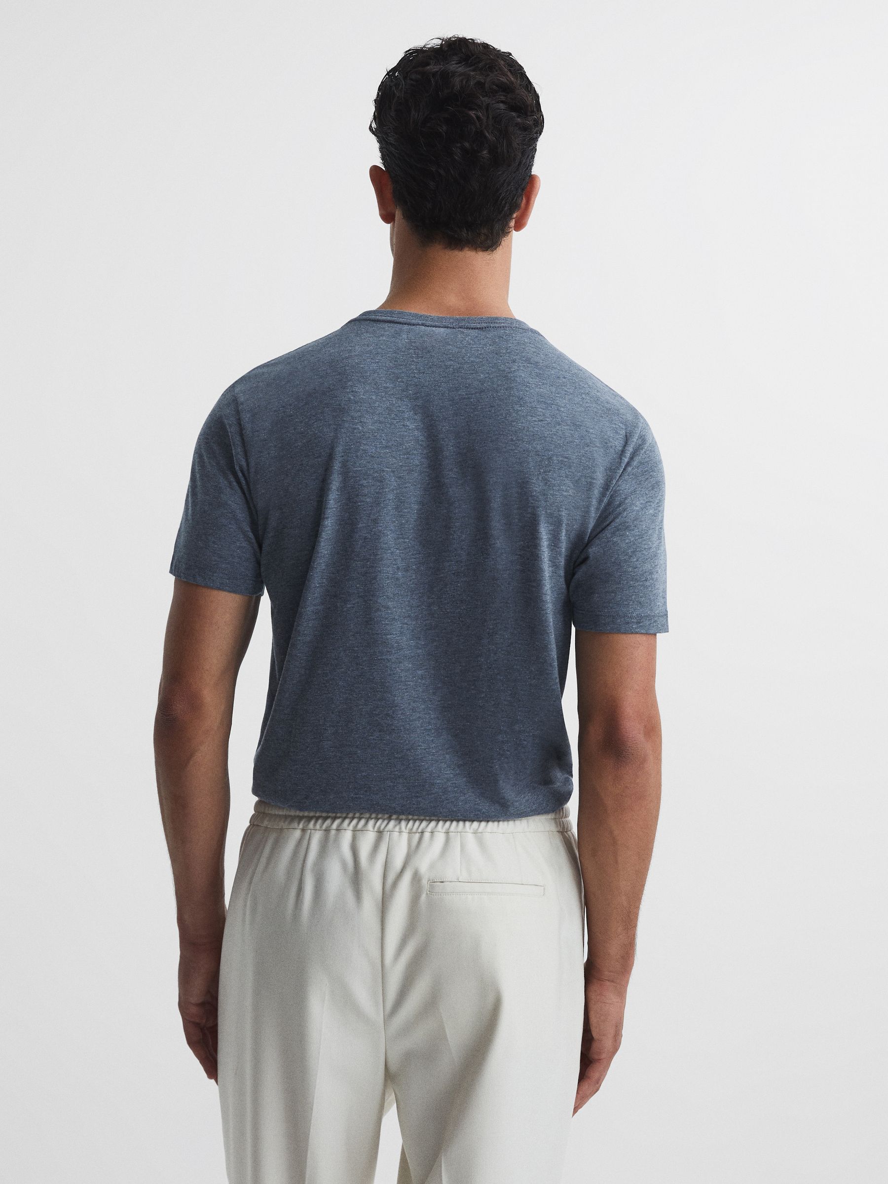 Cotton Crew Neck T-Shirt in Airforce Blue Melange - Image 5 of 7