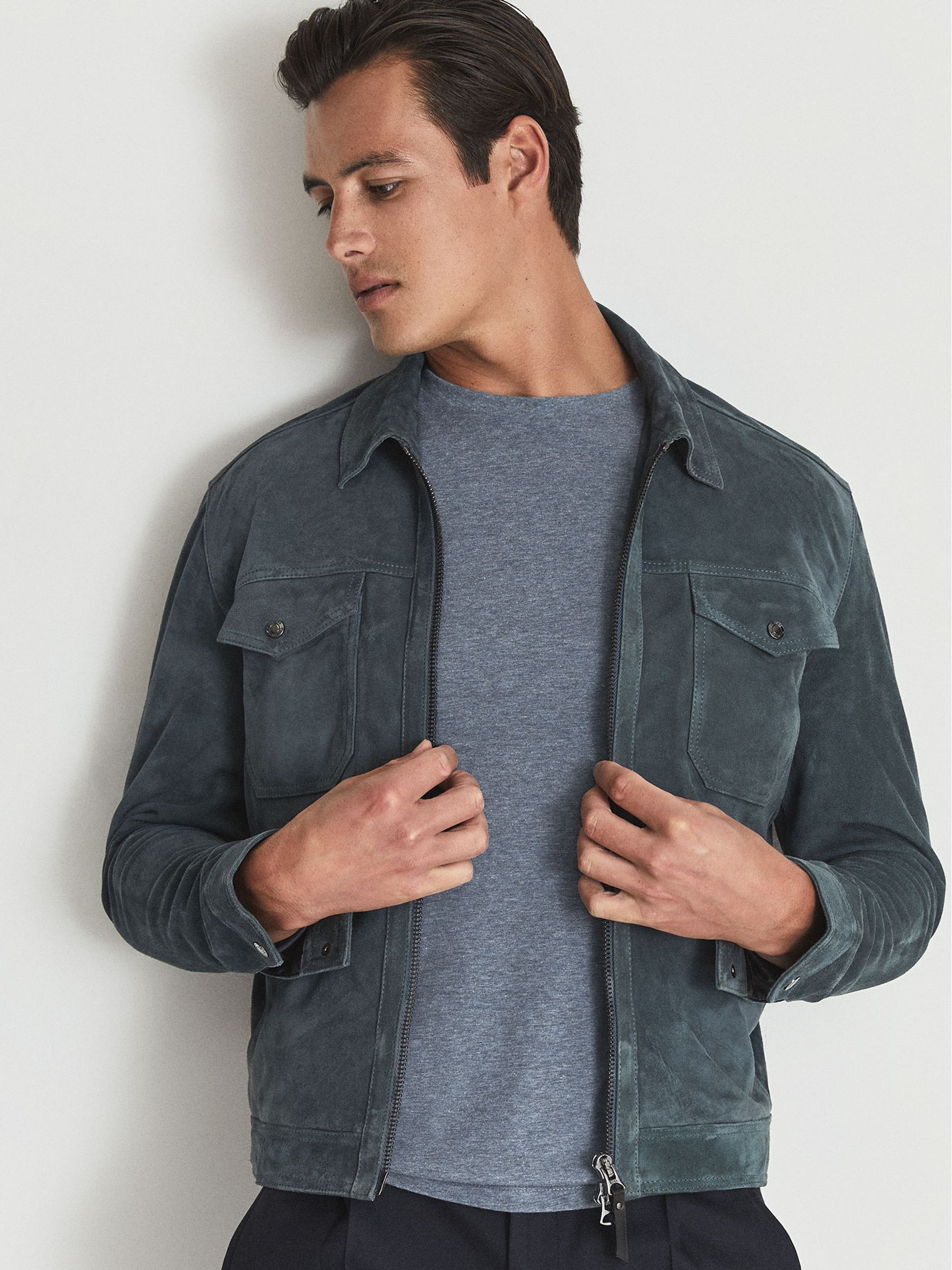 Cotton Crew Neck T-Shirt in Airforce Blue Melange - Image 7 of 7