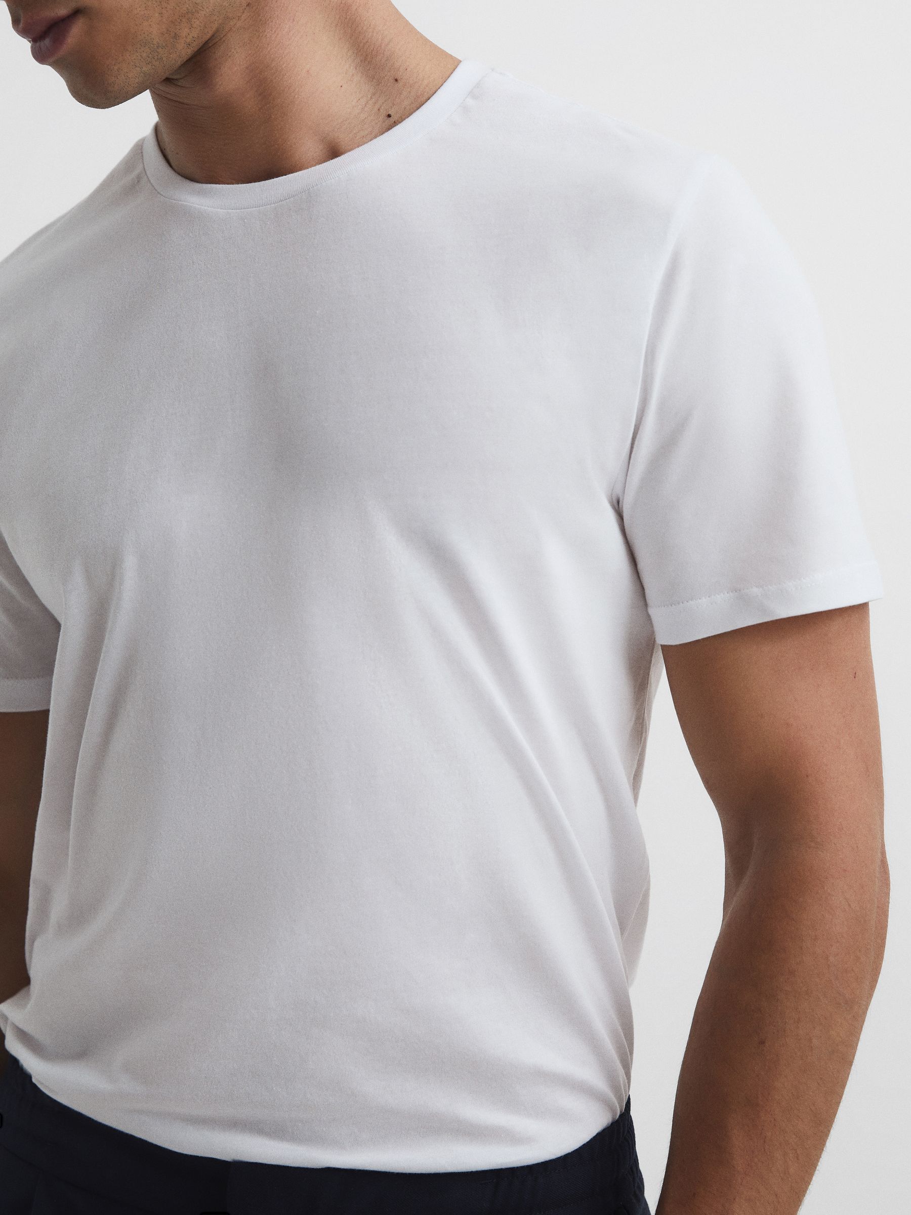 Cotton Crew Neck T-Shirt in White - Image 4 of 6