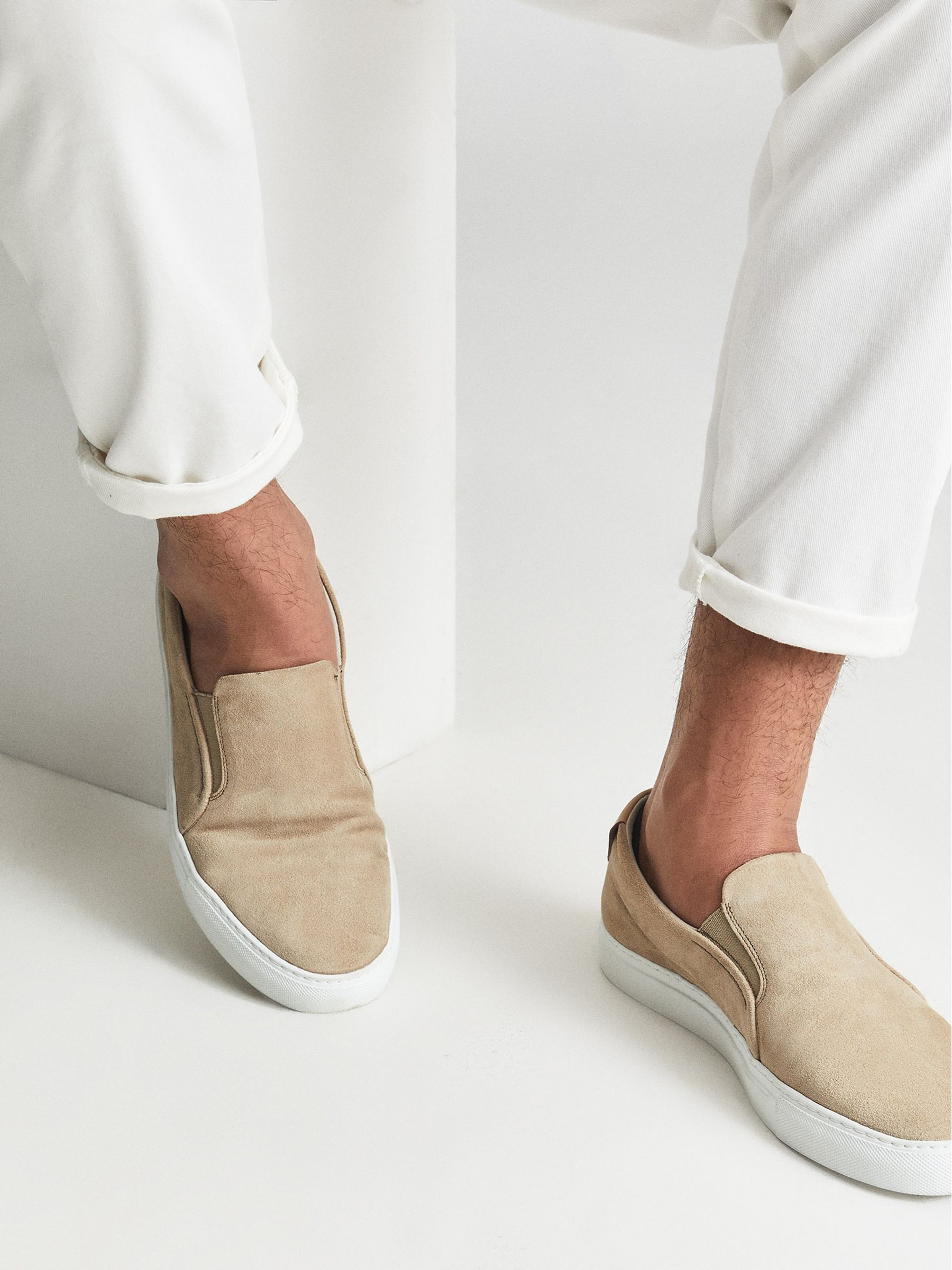 Suede Slip-On Trainers in Sand - Image 1 of 6
