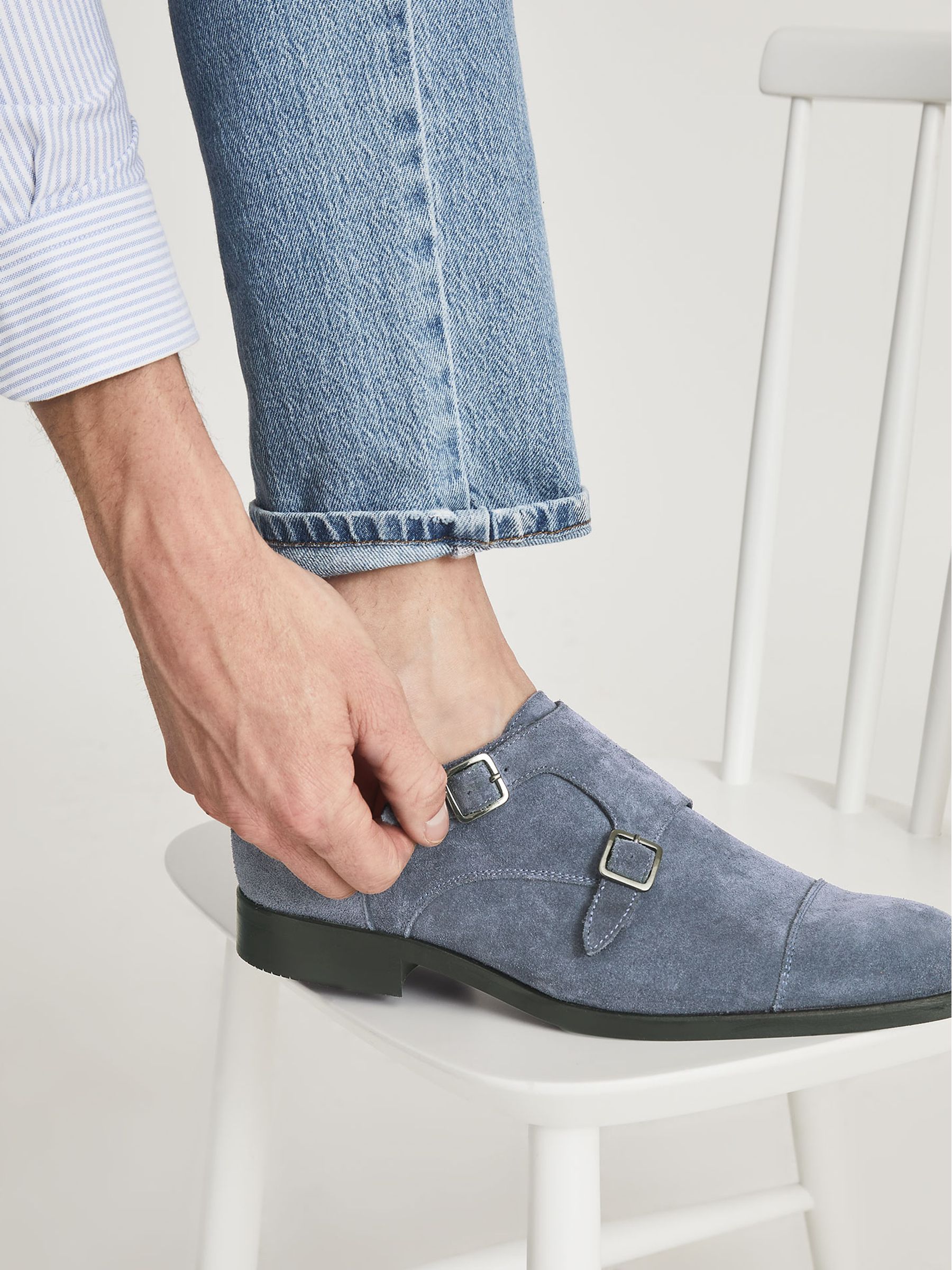 Reiss Suede Monk Strap Shoes in Airforce Blue REISS