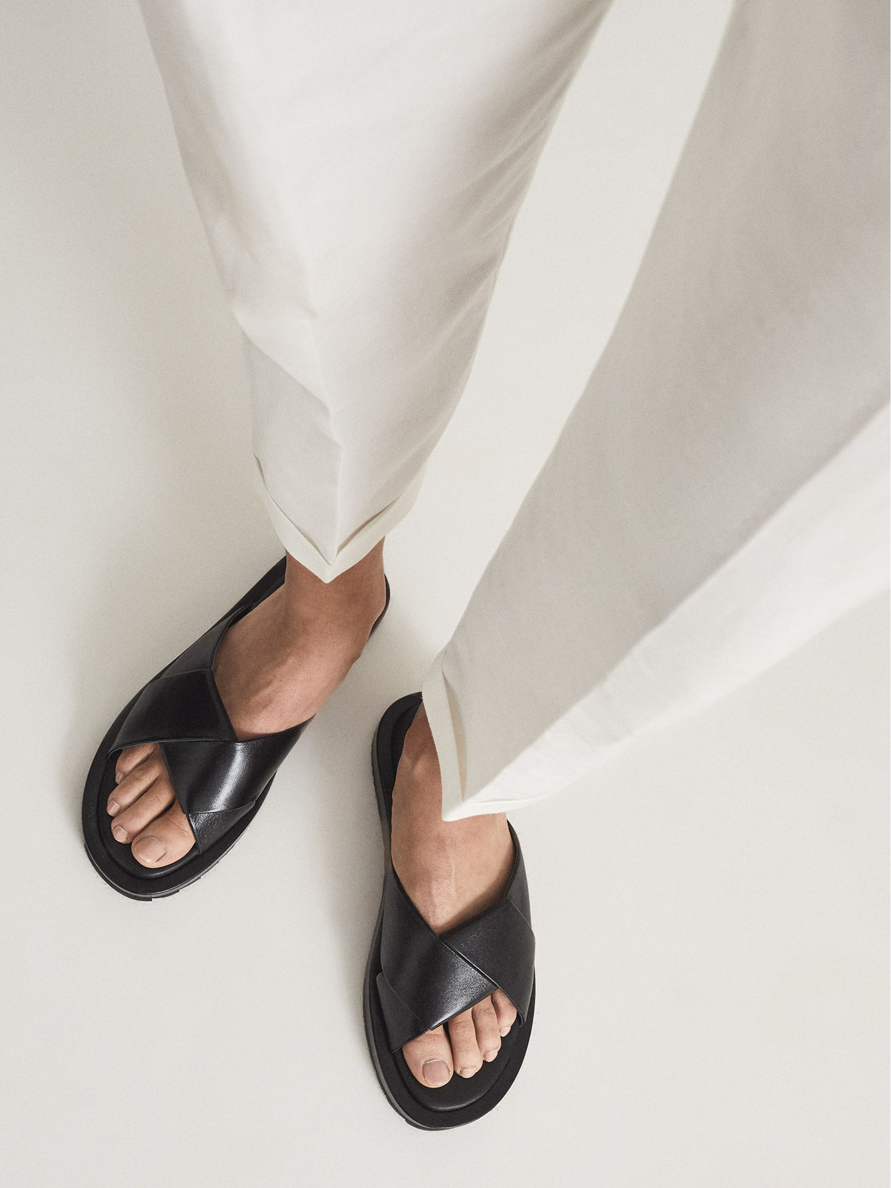 Leather Slider Sandals in Black - Image 1 of 6