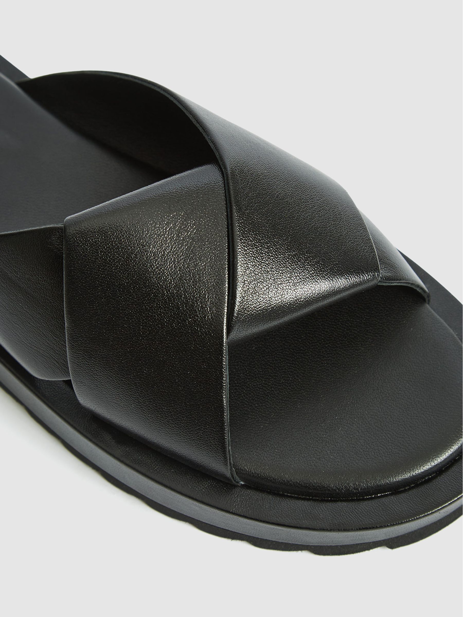 Leather Slider Sandals in Black - Image 4 of 6