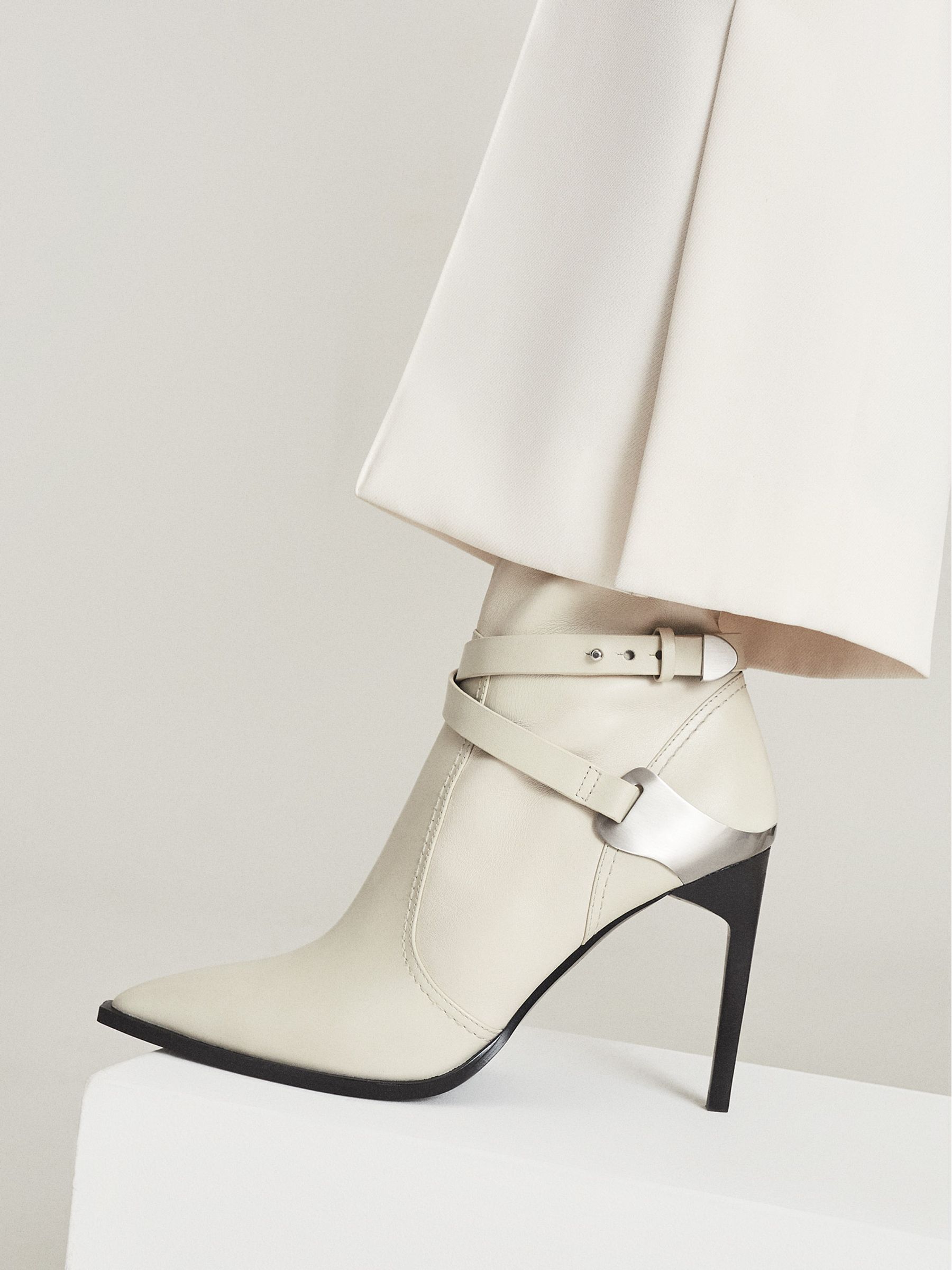 Leather Point-Toe Boots in Off White - Image 1 of 6