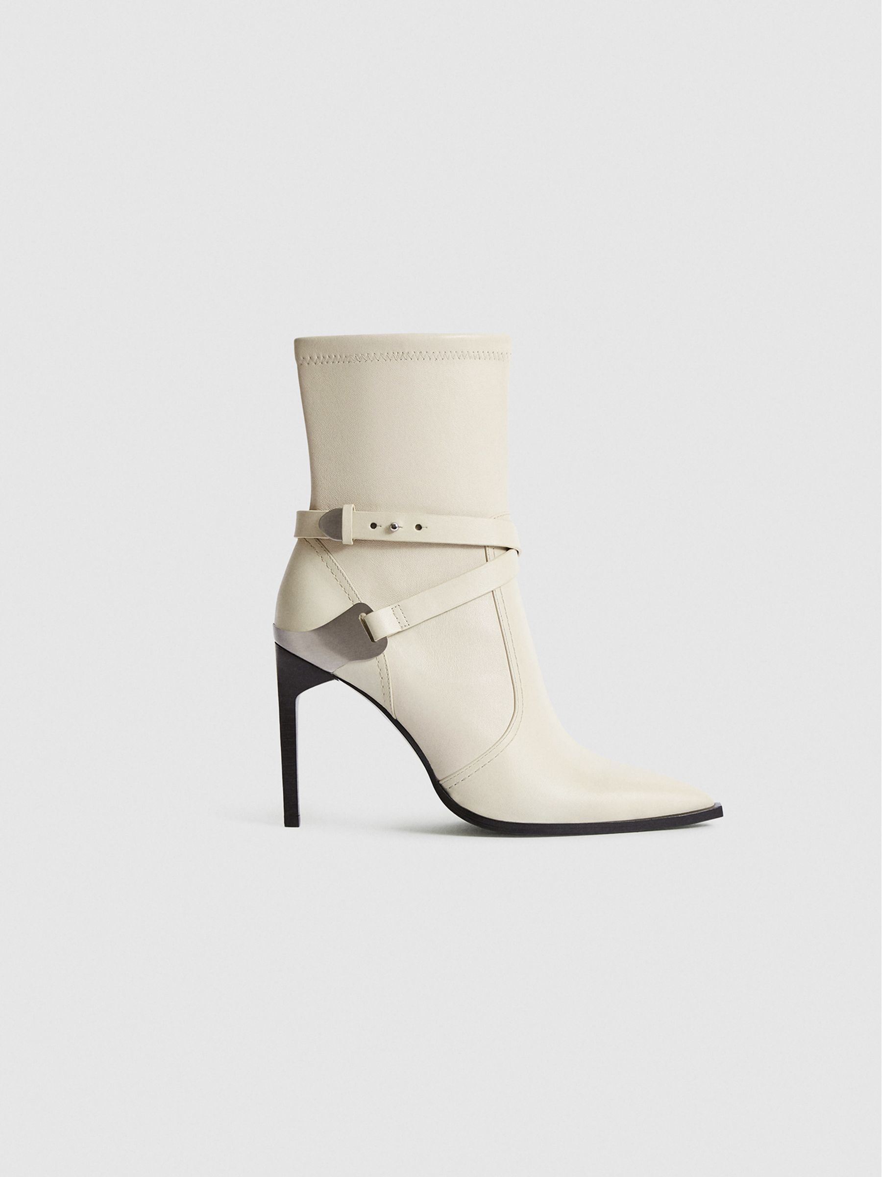 Leather Point-Toe Boots in Off White - Image 2 of 6