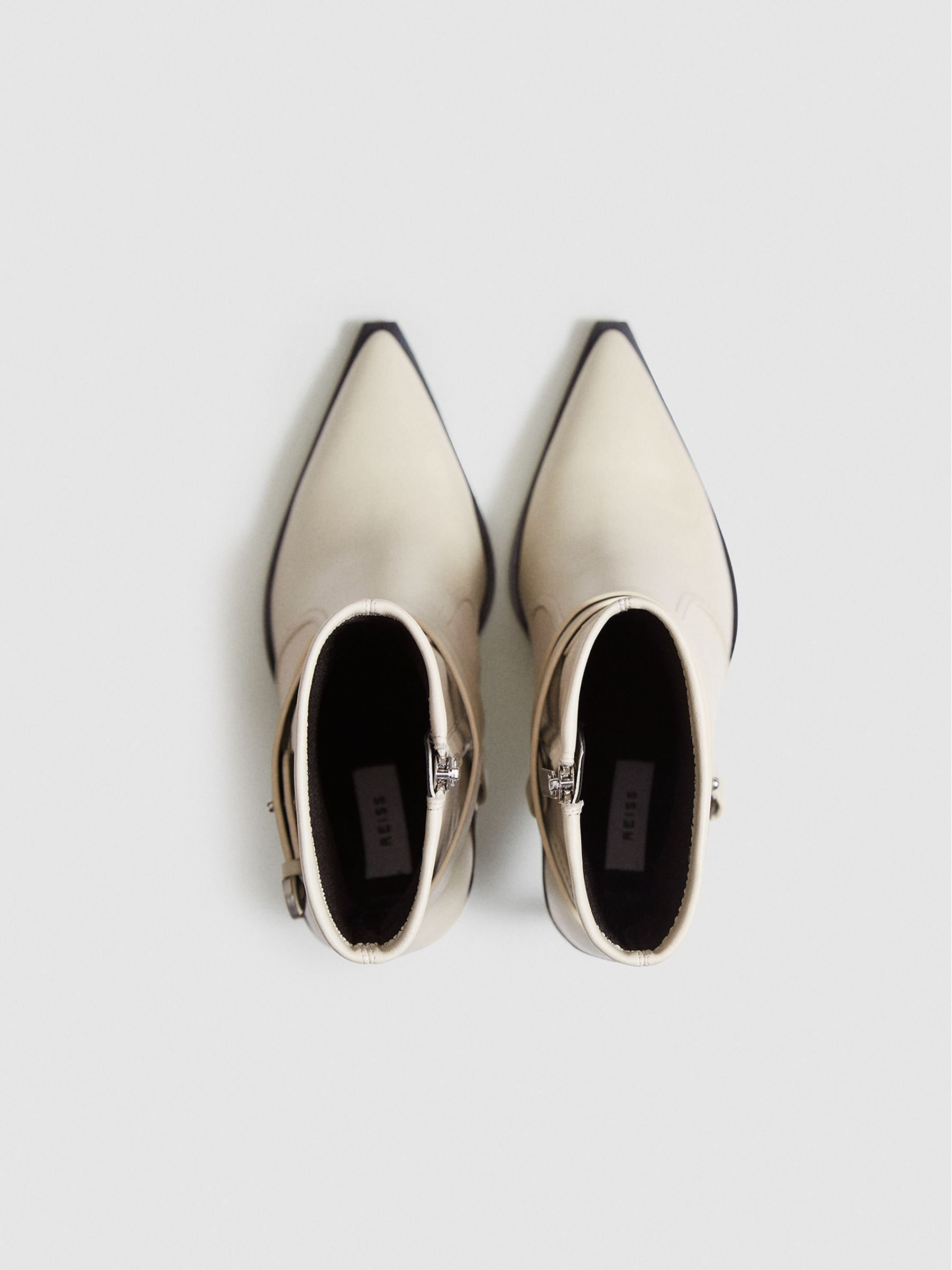 Leather Point-Toe Boots in Off White - Image 3 of 6