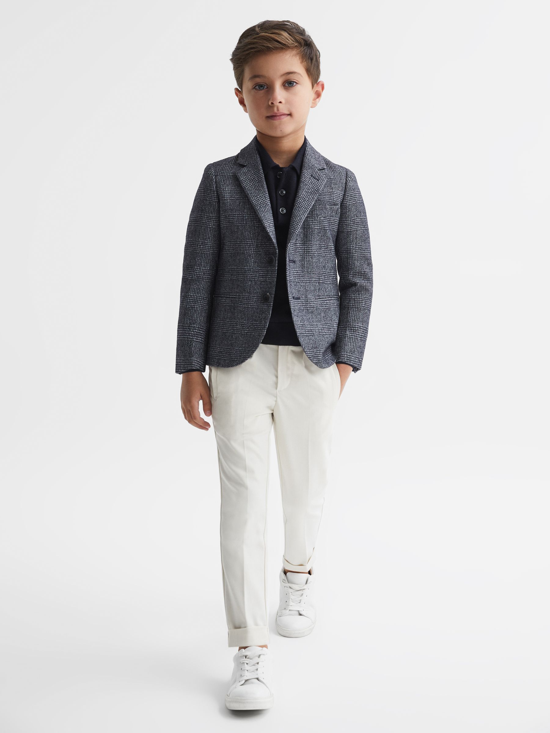 4-9 yrs Single Breasted Check Blazer in Navy - Image 3 of 6