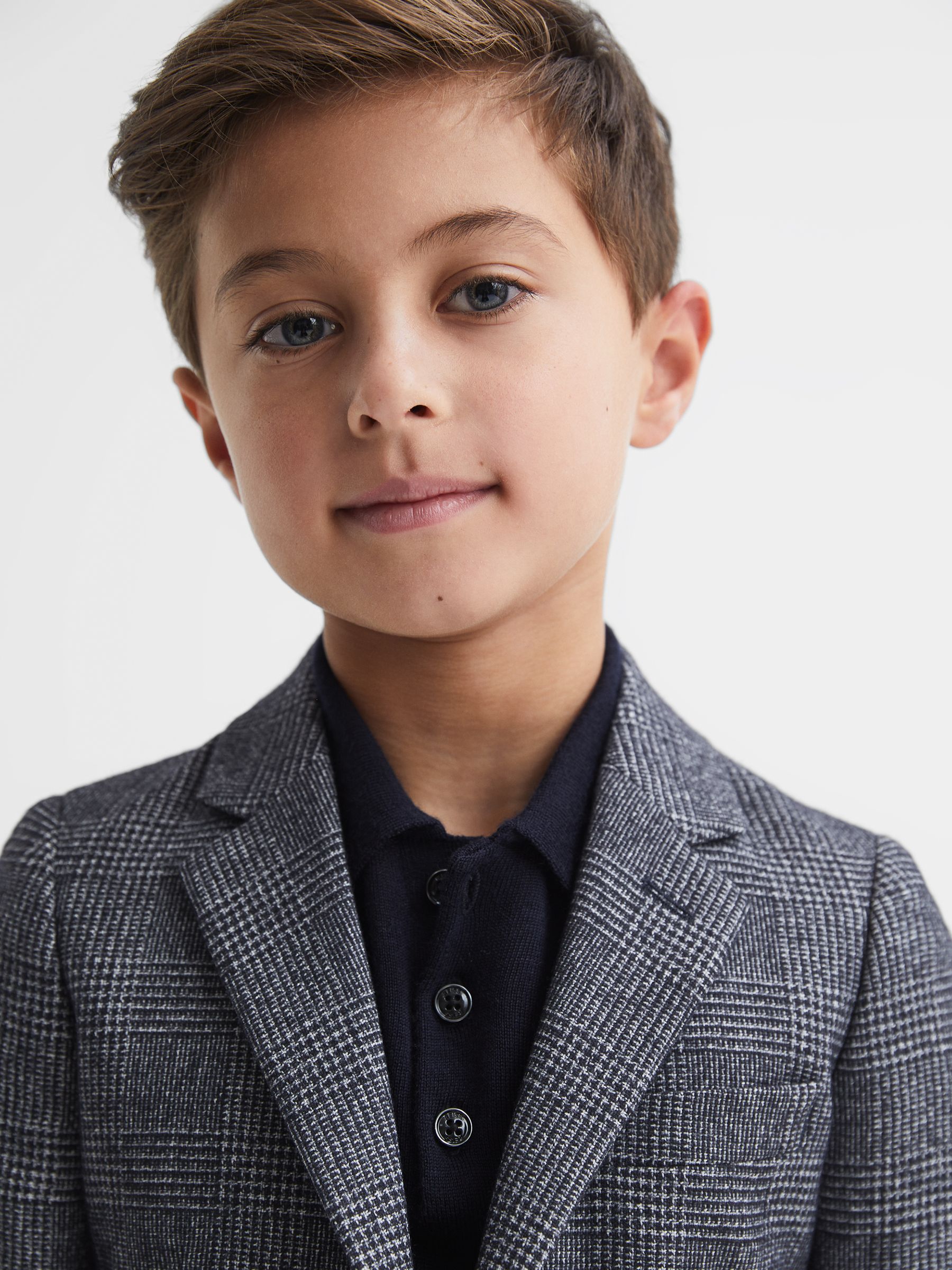 4-9 yrs Single Breasted Check Blazer in Navy - Image 4 of 6