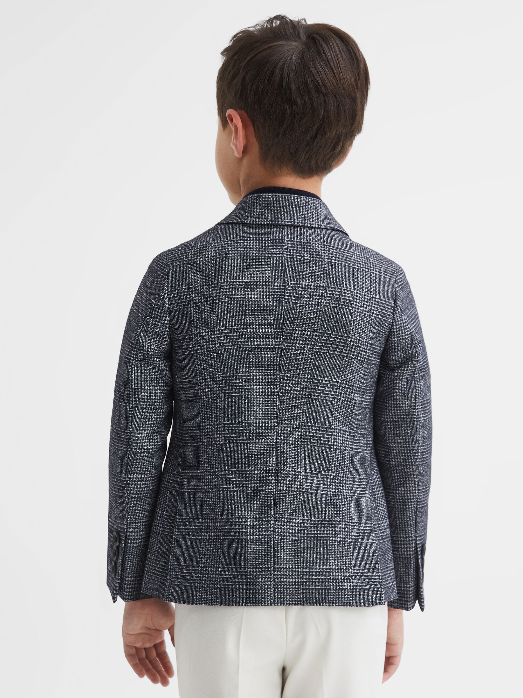 4-9 yrs Single Breasted Check Blazer in Navy - Image 5 of 6