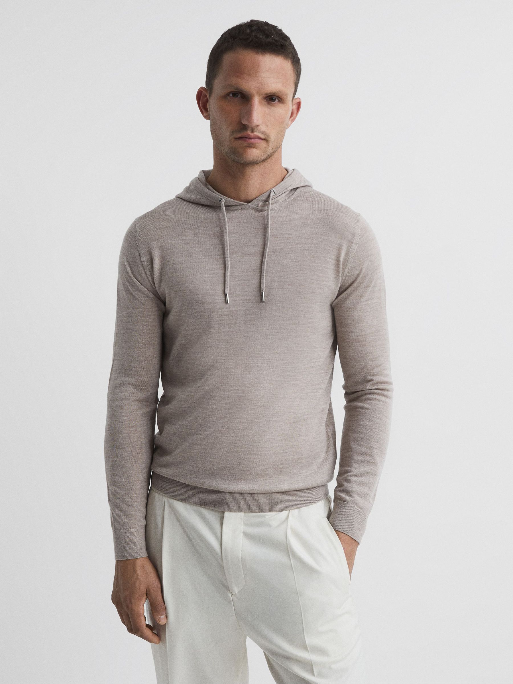 Merino Wool Drawstring Hoodie in Wheat Melange - Image 1 of 5