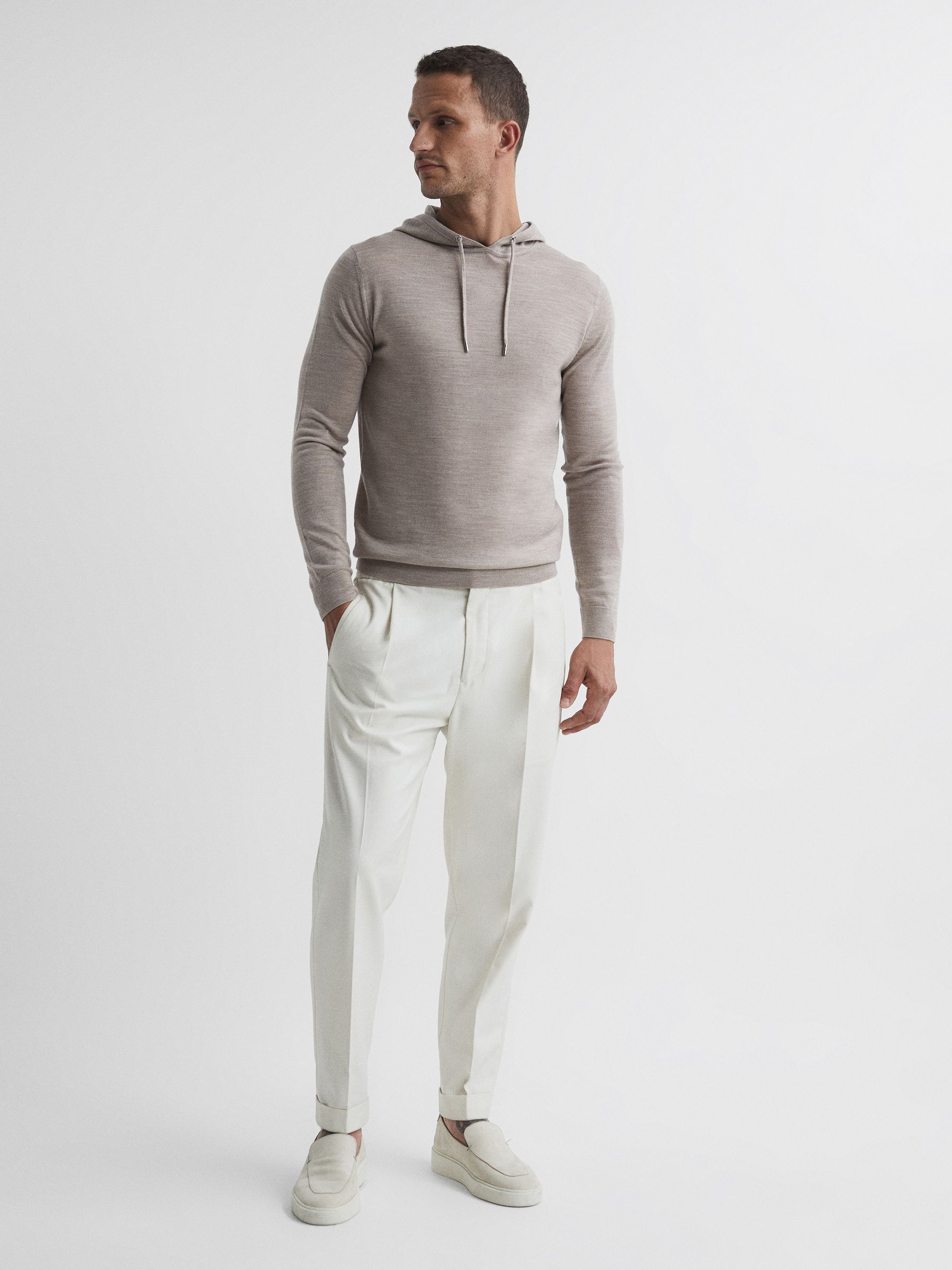 Merino Wool Drawstring Hoodie in Wheat Melange - Image 3 of 5