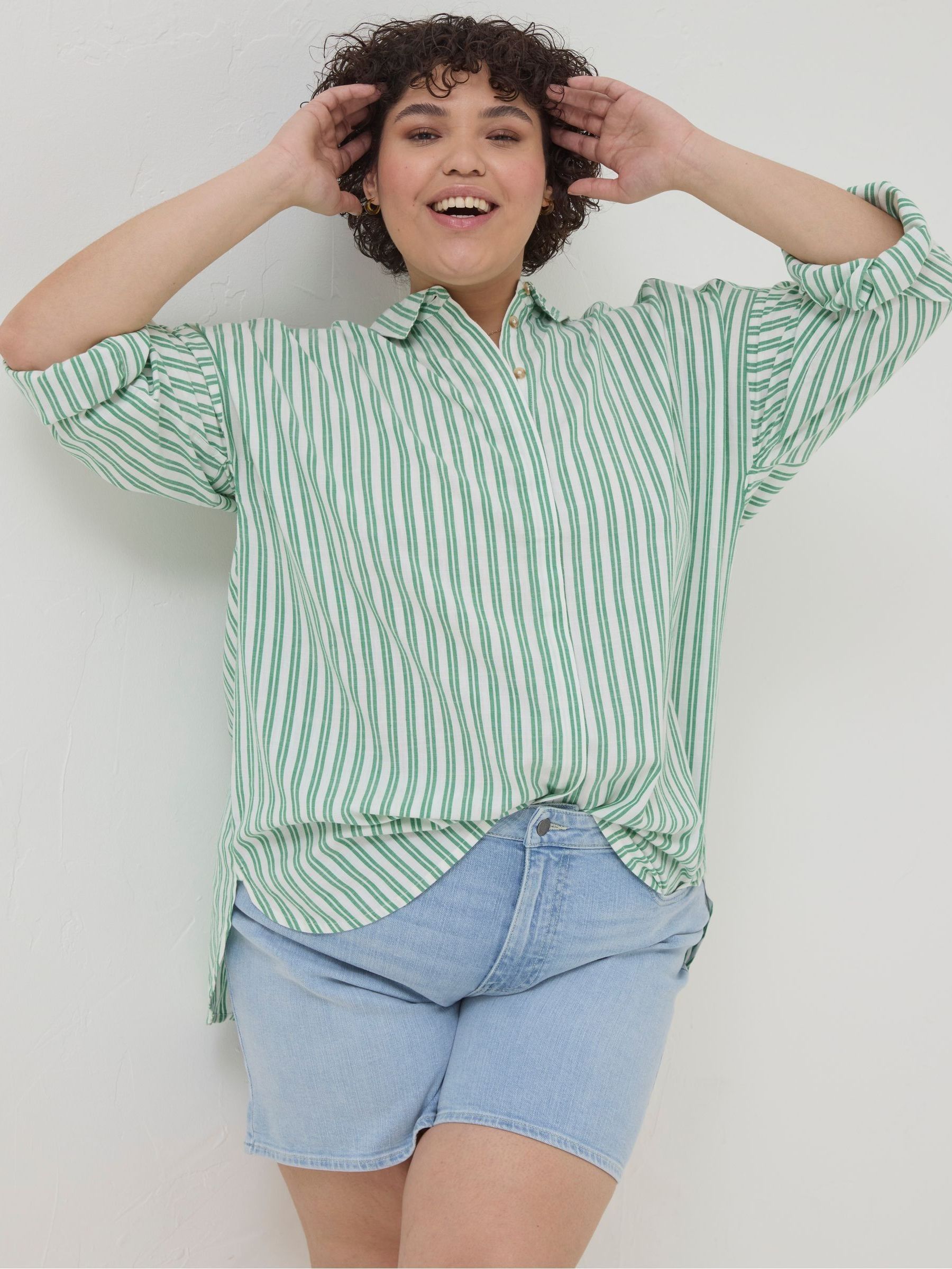 Green Billie Stripe Longline Shirt - Image 1 of 7