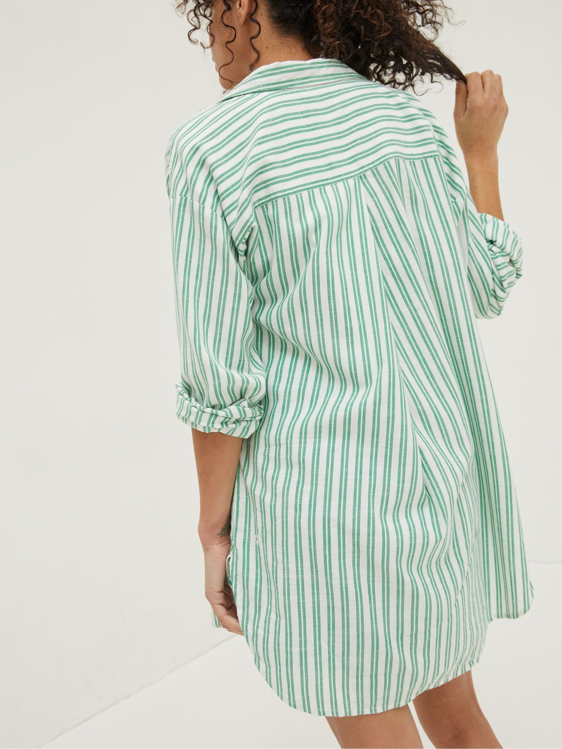 Green Billie Stripe Longline Shirt - Image 2 of 7 Green Billie Stripe Longline Shirt - Image 2 of 7