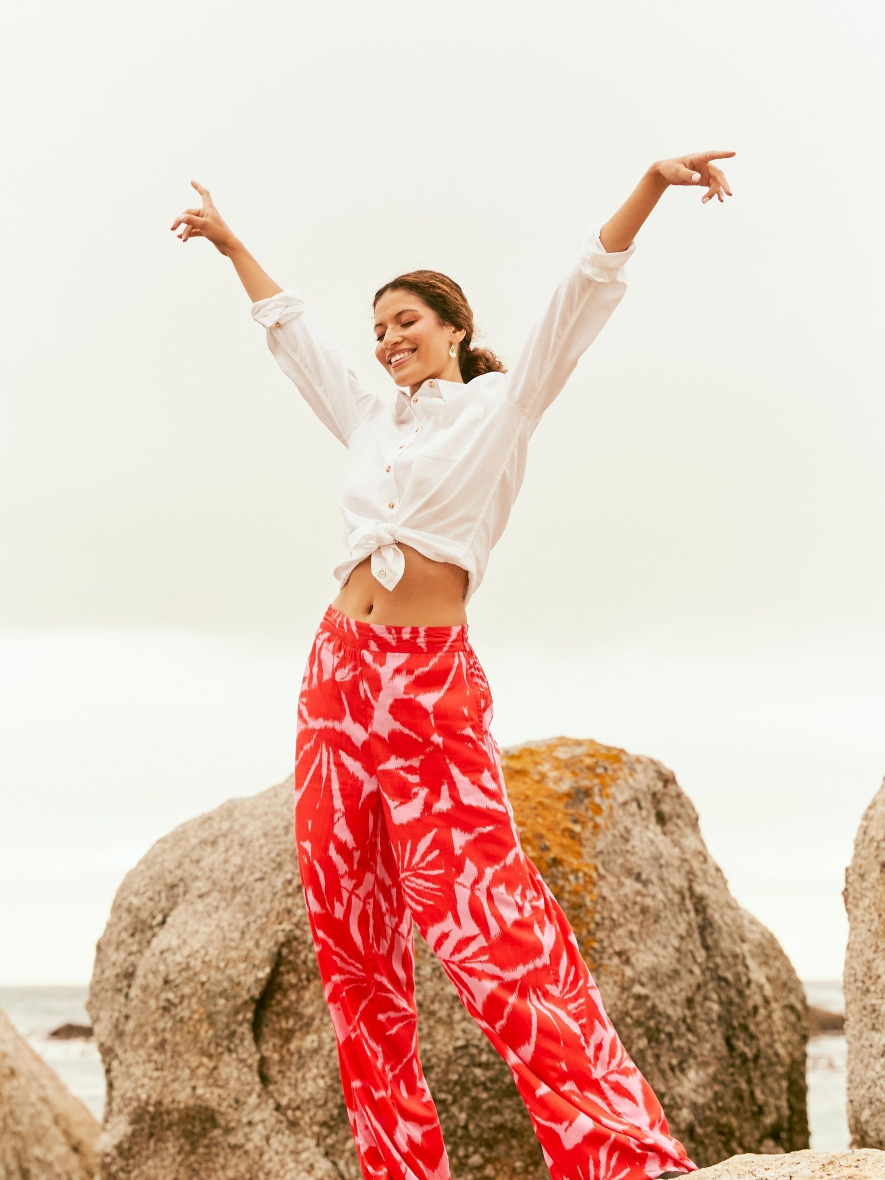 Red Ikat Leaves Palazzo Trousers - Image 2 of 3