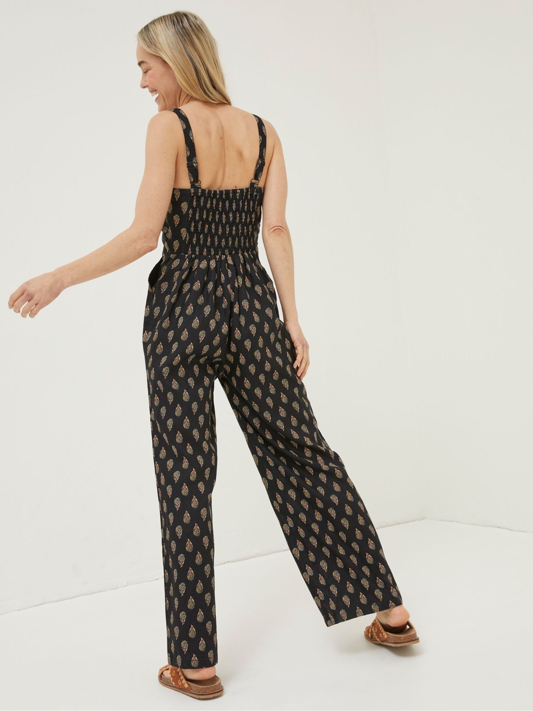 Black Linen Vic Woodblock Jumpsuit - Image 2 of 6