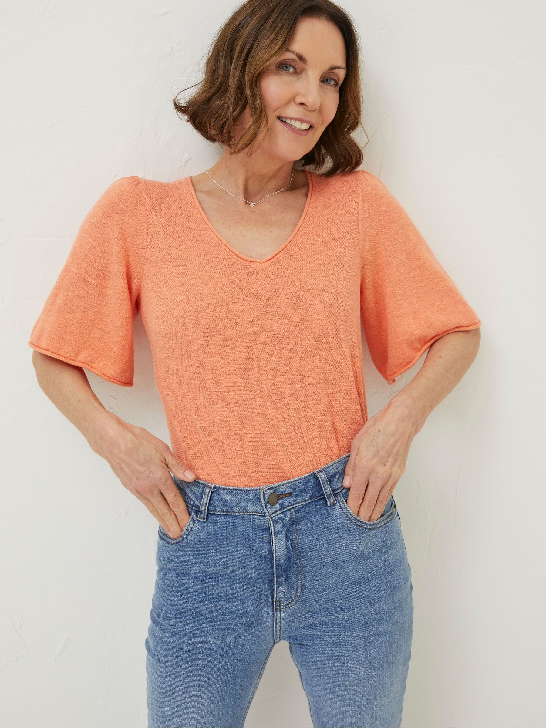 Orange V-Neck Angela Knitted Top - Image 1 of 5 Orange V-Neck Angela Knitted Top - Image 1 of 5