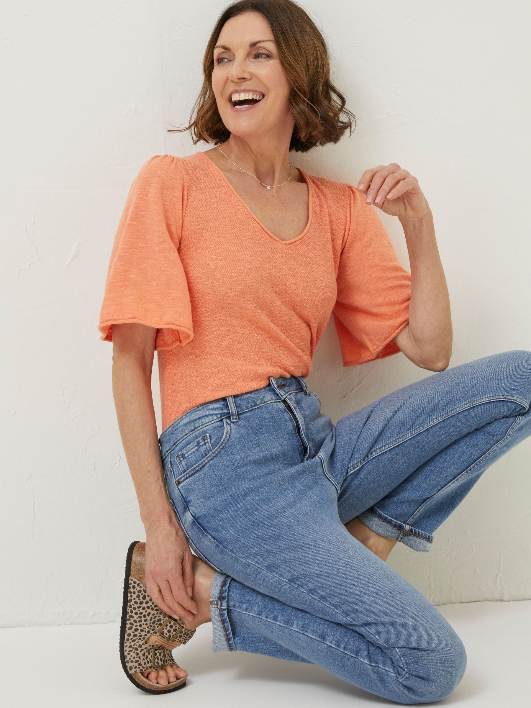 Orange V-Neck Angela Knitted Top - Image 3 of 5