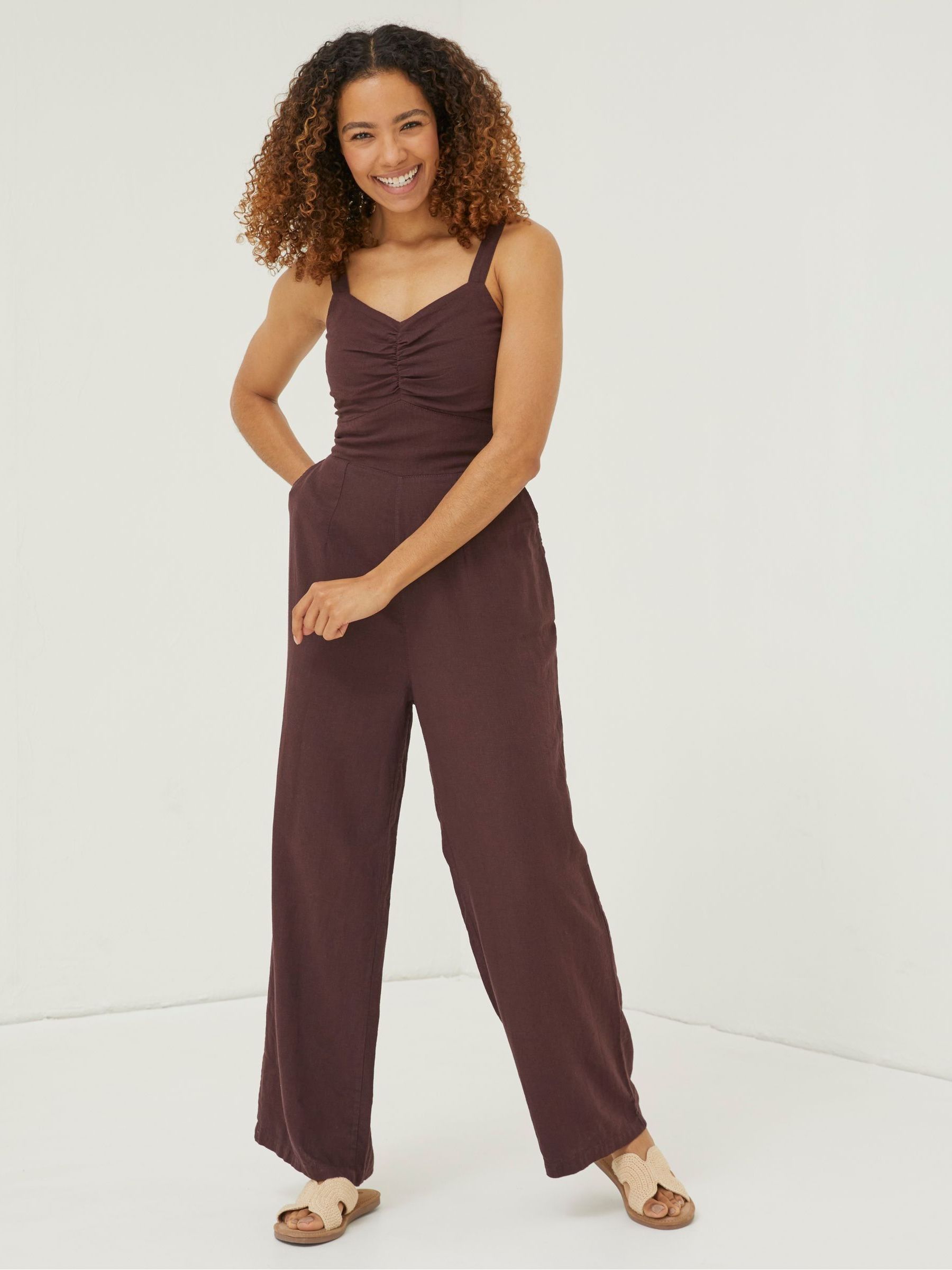 Brown Linen Vic Jumpsuit - Image 1 of 5