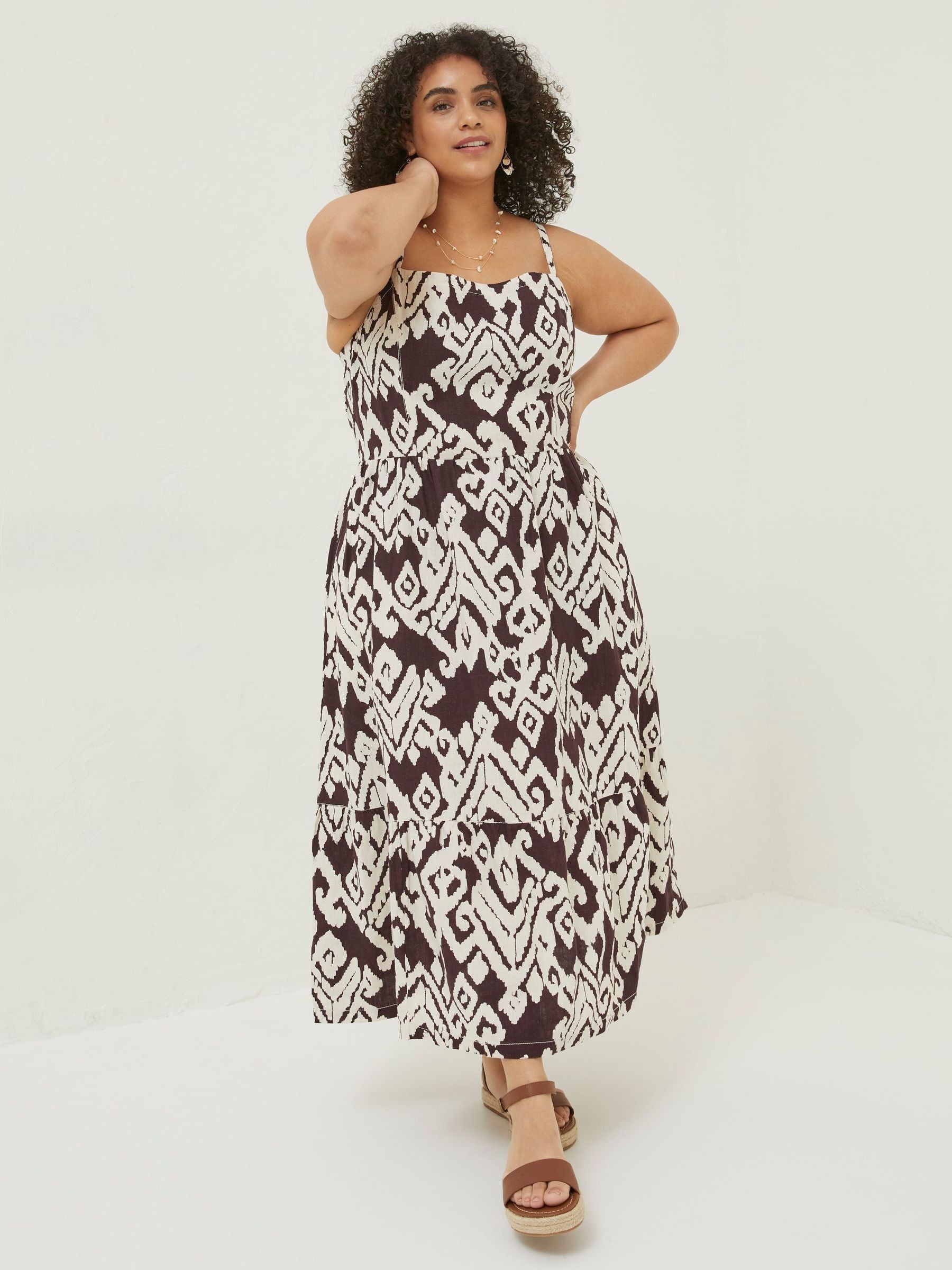 Brown Ikat Julien Linen Midi Dress - Image 3 of 7