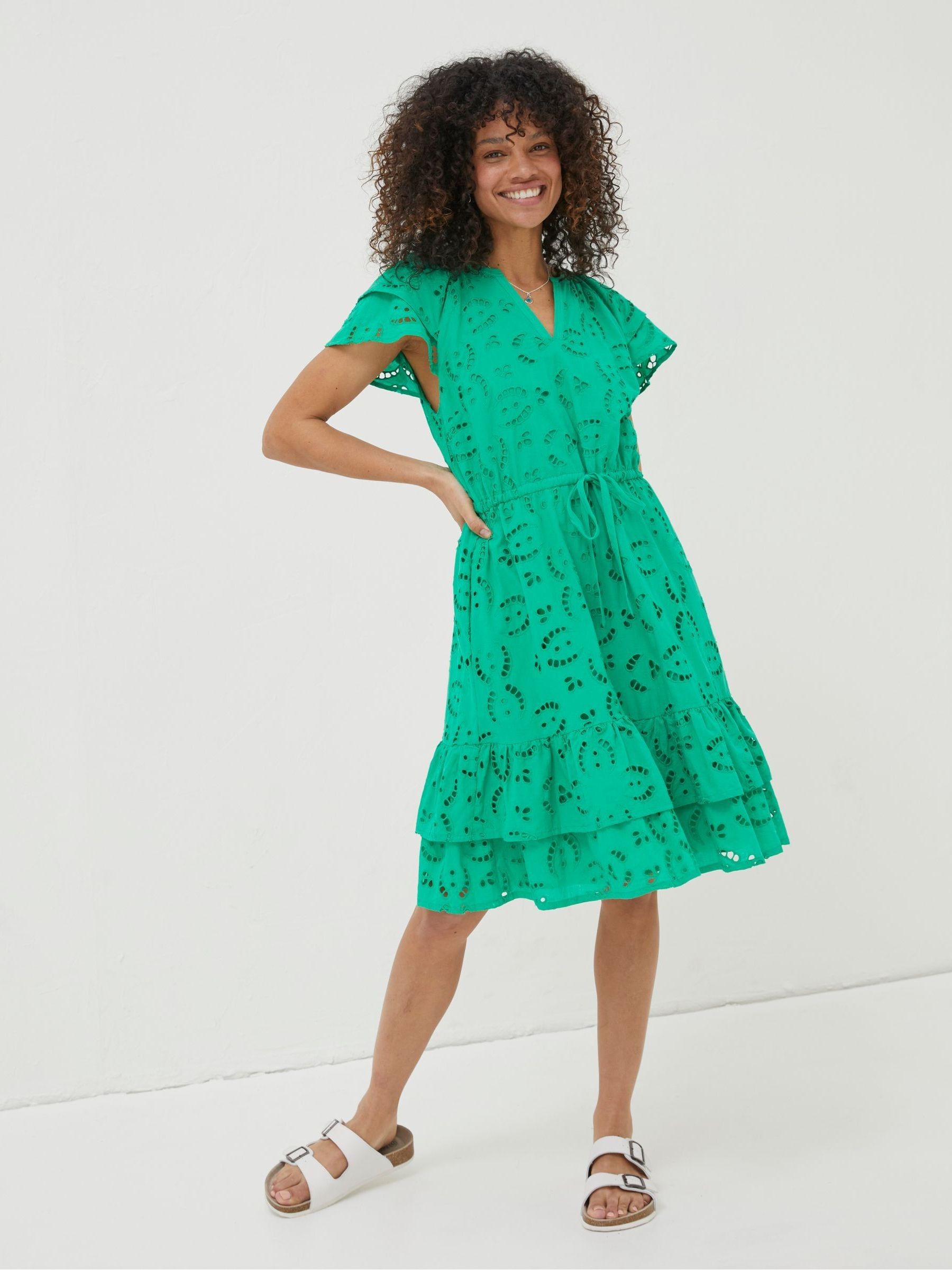 green emerald velvet dress Ava Cotton Midi Dress-Green Broderie main image 1