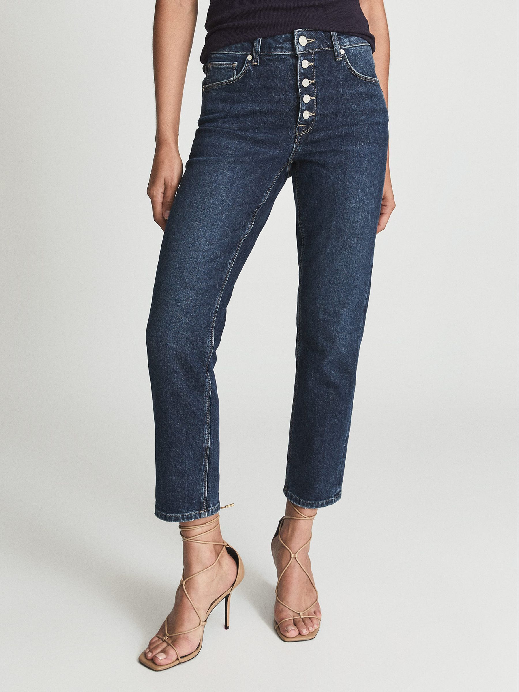 Mid Rise Slim Cut Jeans in Dark Blue - Image 1 of 6