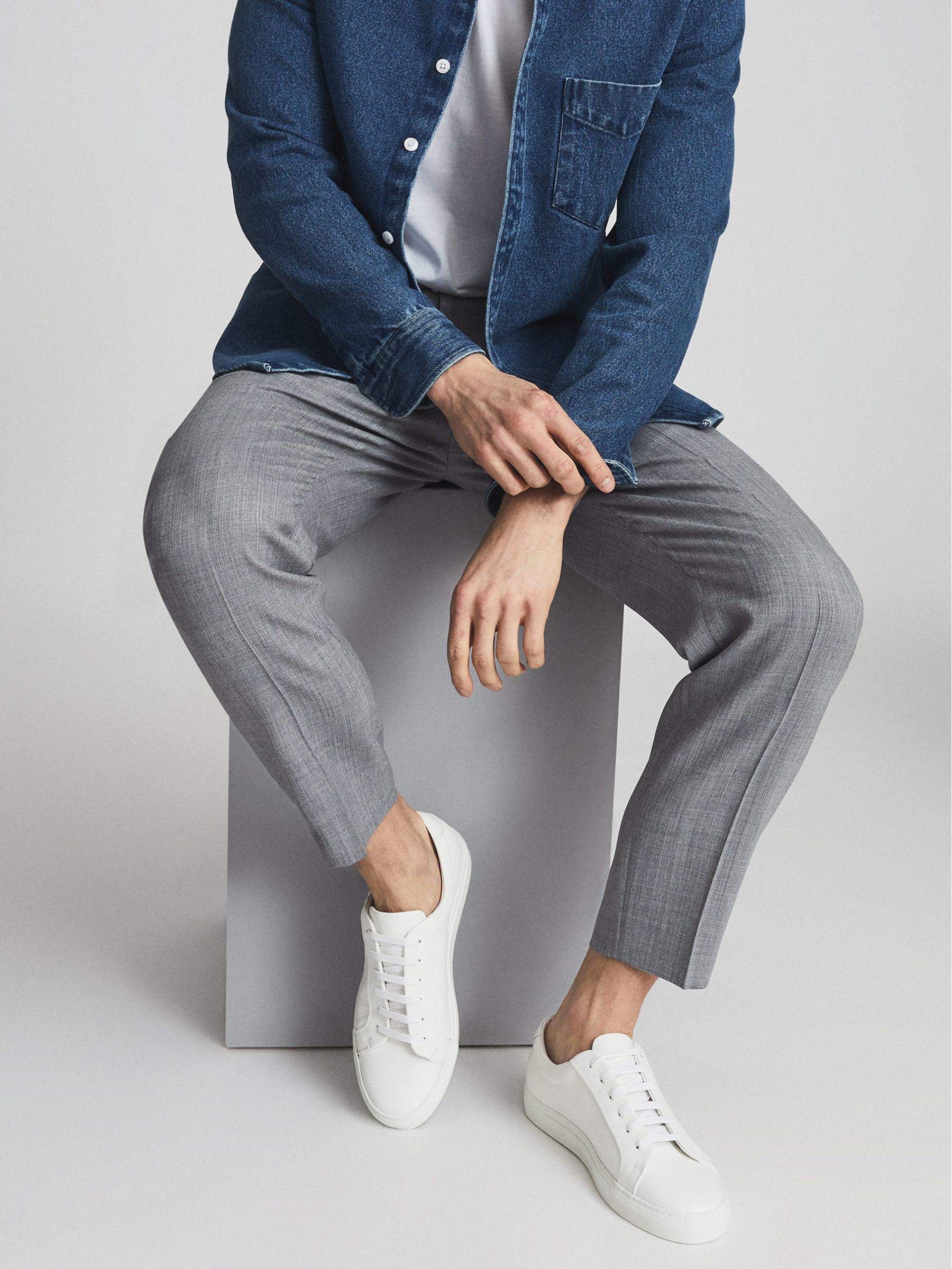 Tumbled Leather Sneakers in White - Image 1 of 6