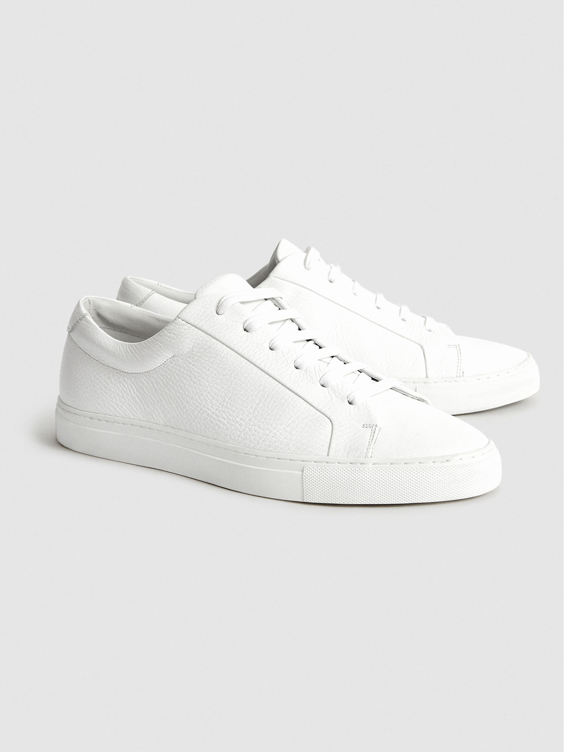 Tumbled Leather Sneakers in White - Image 3 of 6