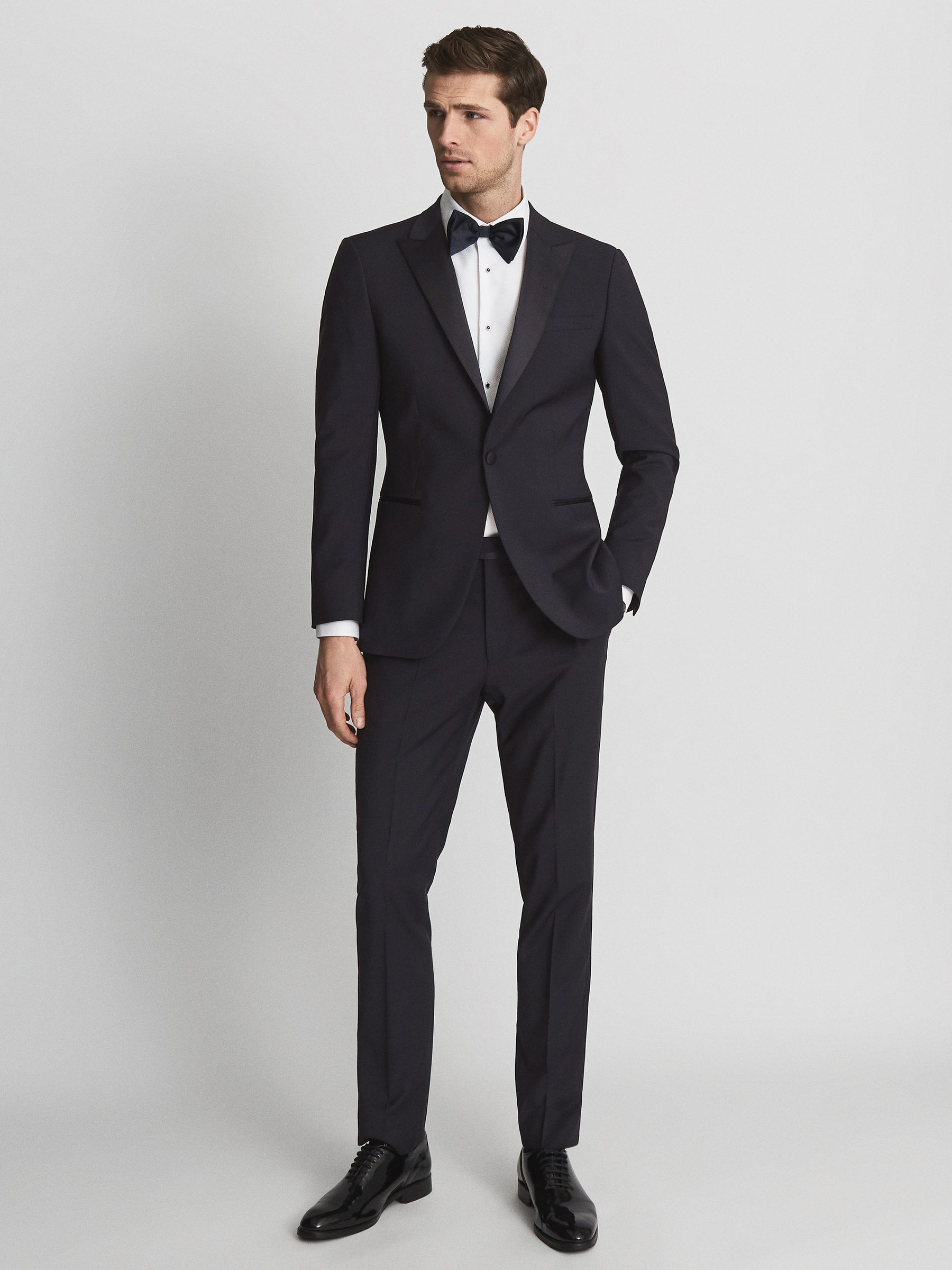 Modern Fit Tuxedo Trousers in Navy - Image 1 of 5