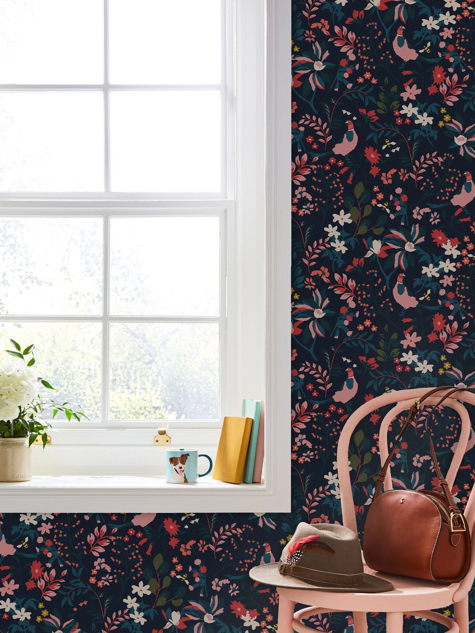 French Navy Fields Edge Floral Wallpaper - Image 1 of 3