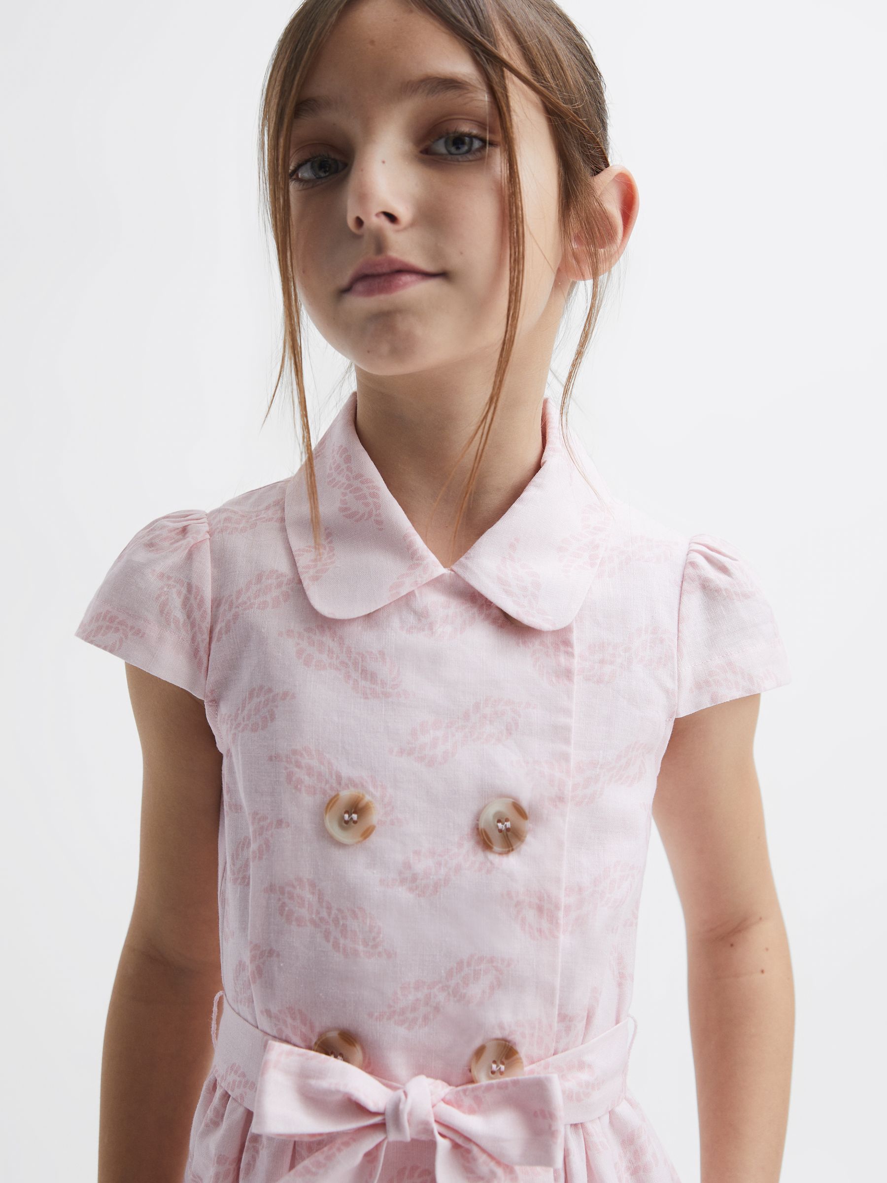 9-12 yrs Cap Sleeve Double Breasted Dress in Pink Print - Image 4 of 8