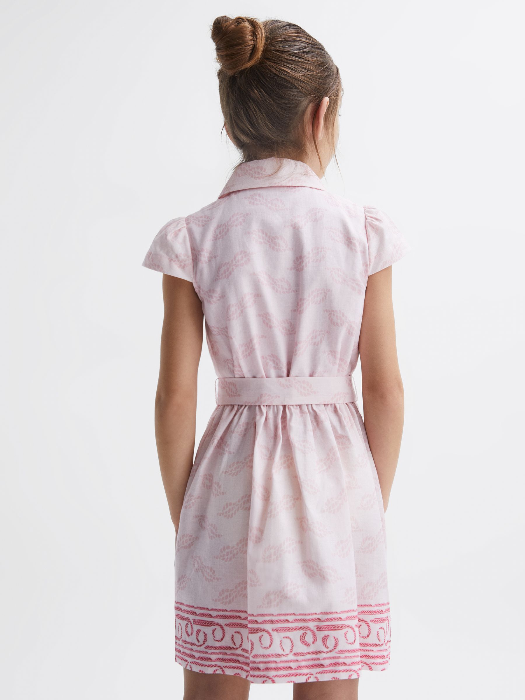 9-12 yrs Cap Sleeve Double Breasted Dress in Pink Print - Image 5 of 8