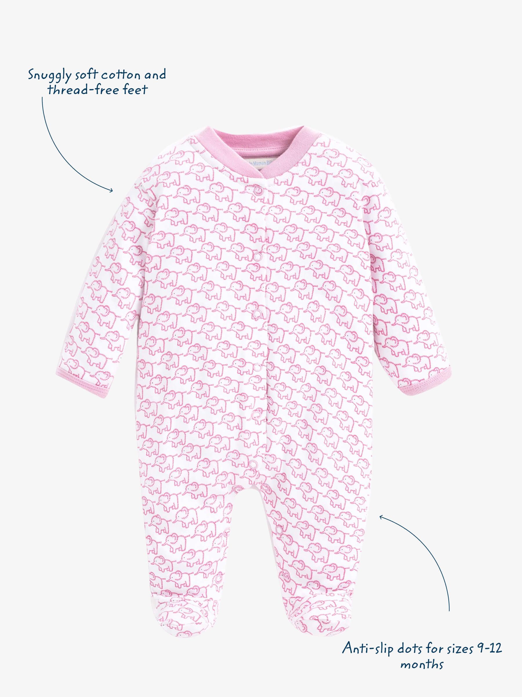 Baby Pink Little Elephant Cotton Baby Sleepsuit - Image 3 of 4