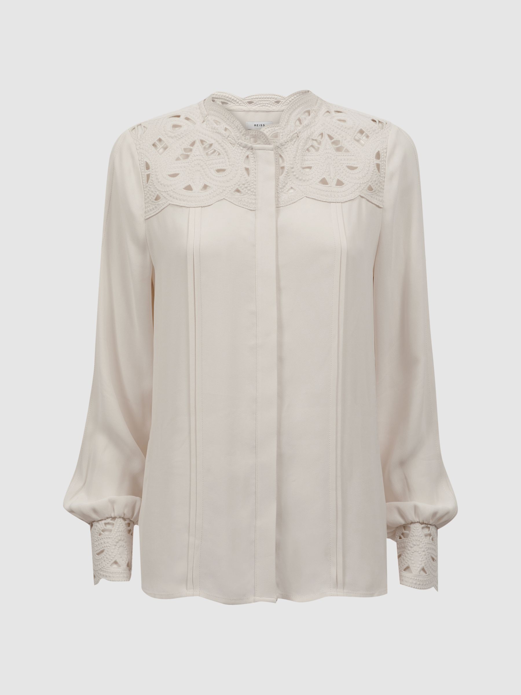 Lace Cut-Out Blouse in Ivory - Image 2 of 5 Lace Cut-Out Blouse in Ivory - Image 2 of 5