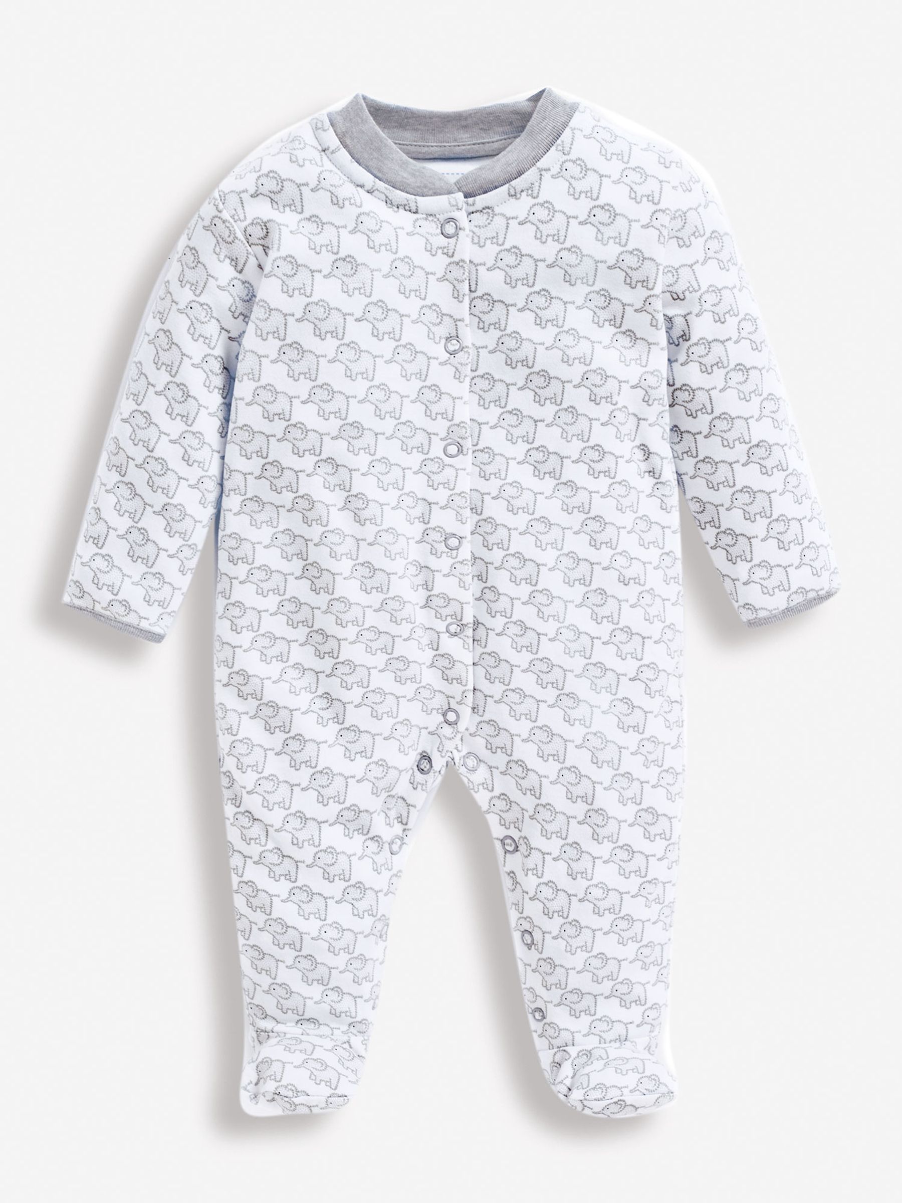 Grey Little Elephant Cotton Baby Sleepsuit - Image 1 of 2