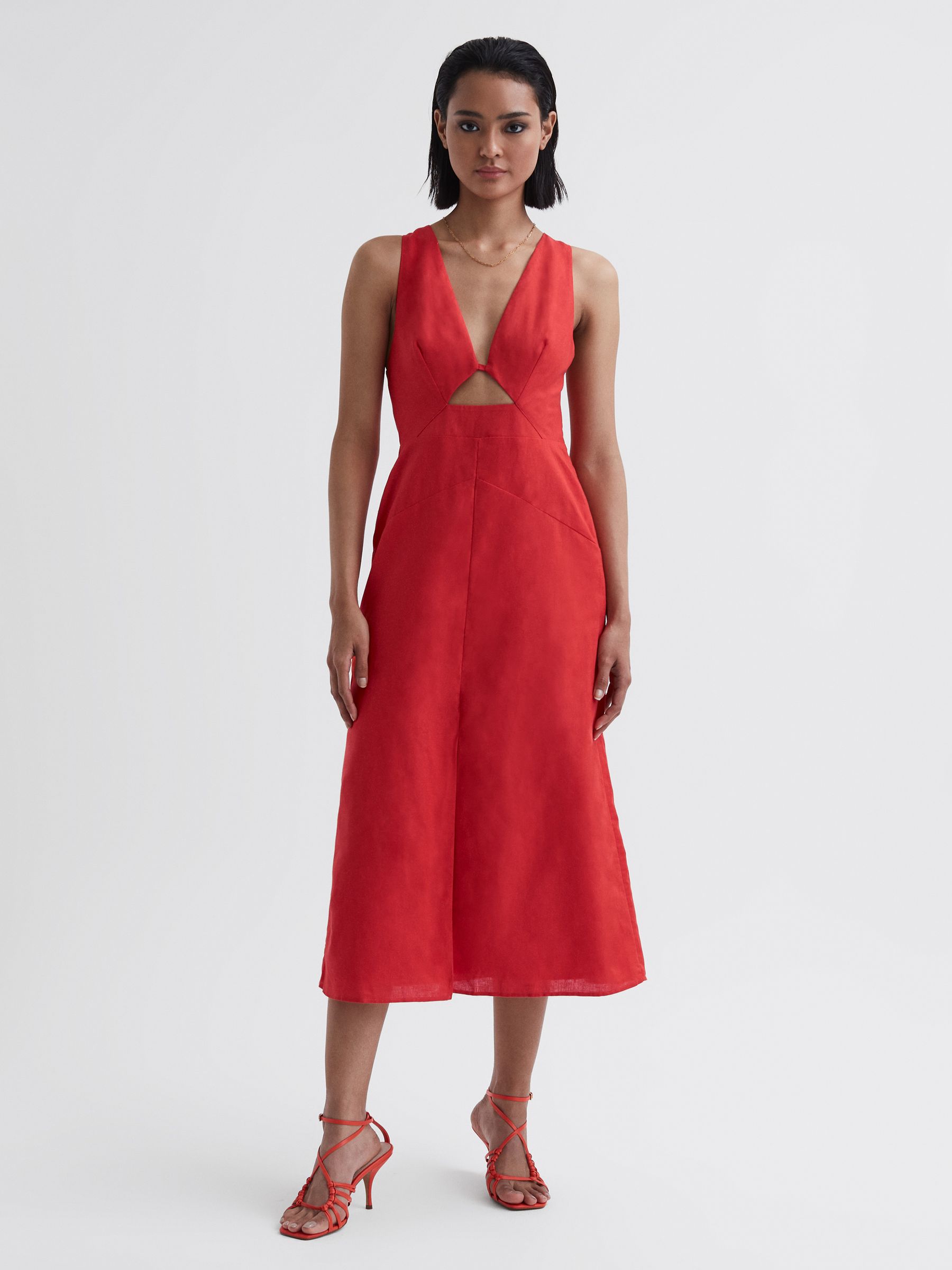 Cotton-Linen Midi Dress in Orange - Image 1 of 4