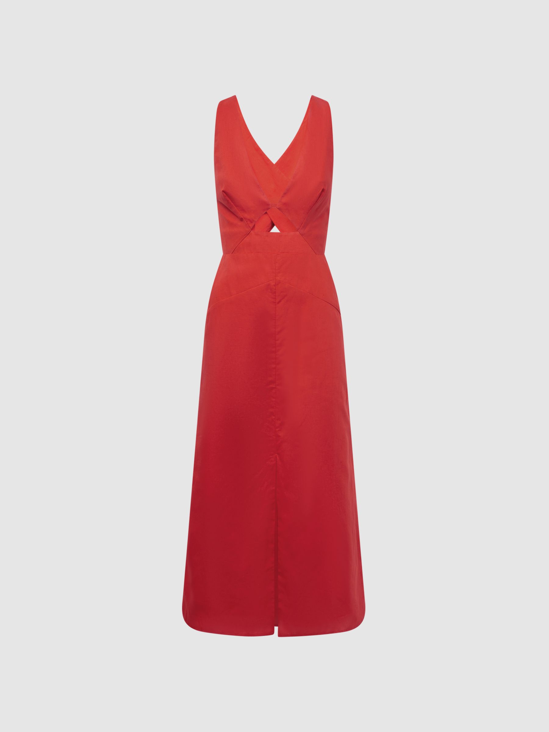 Cotton-Linen Midi Dress in Orange - Image 2 of 4