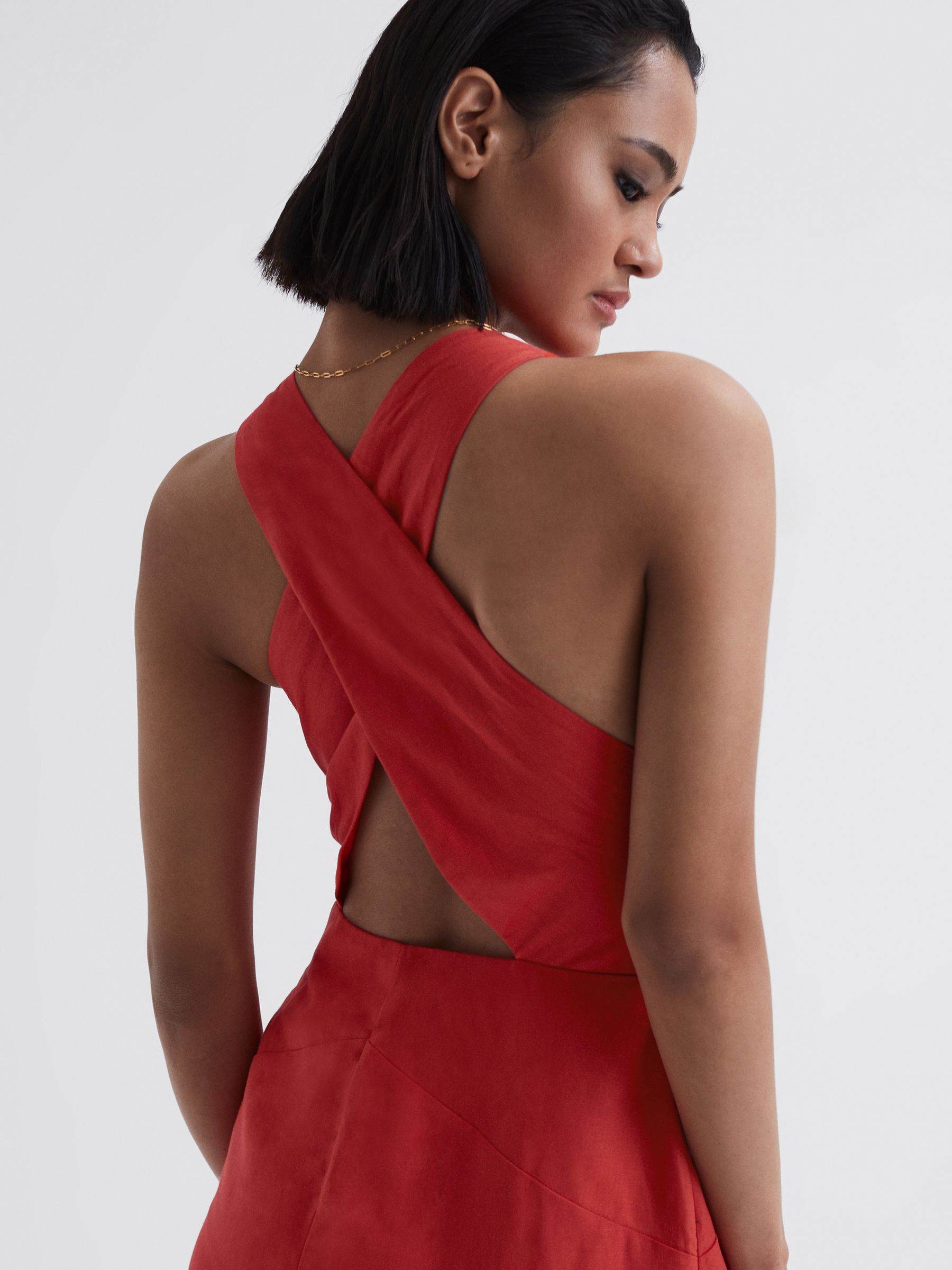 Cotton-Linen Midi Dress in Orange - Image 4 of 4