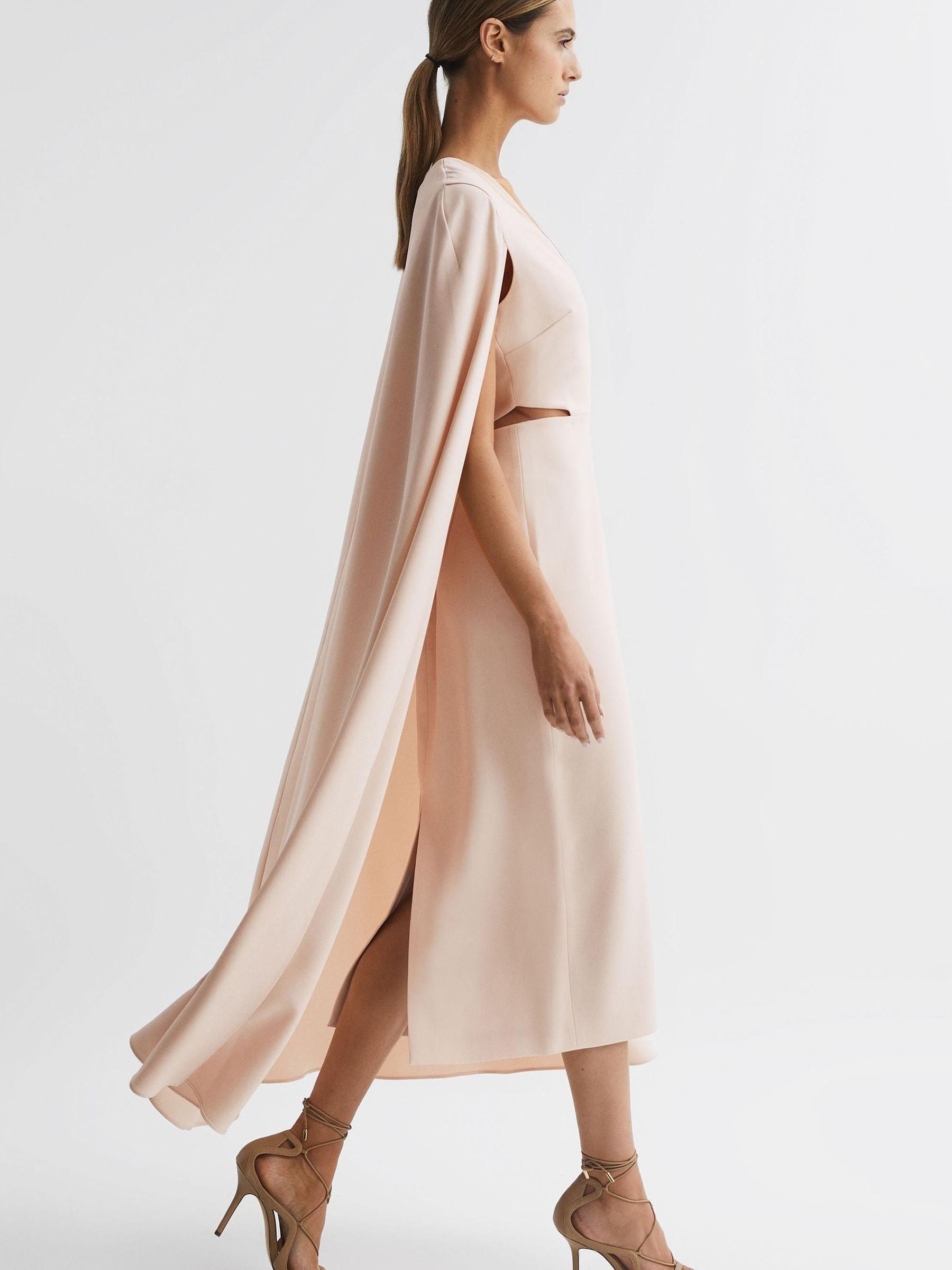 Cape-Style Midi Dress in Nude - Image 1 of 6