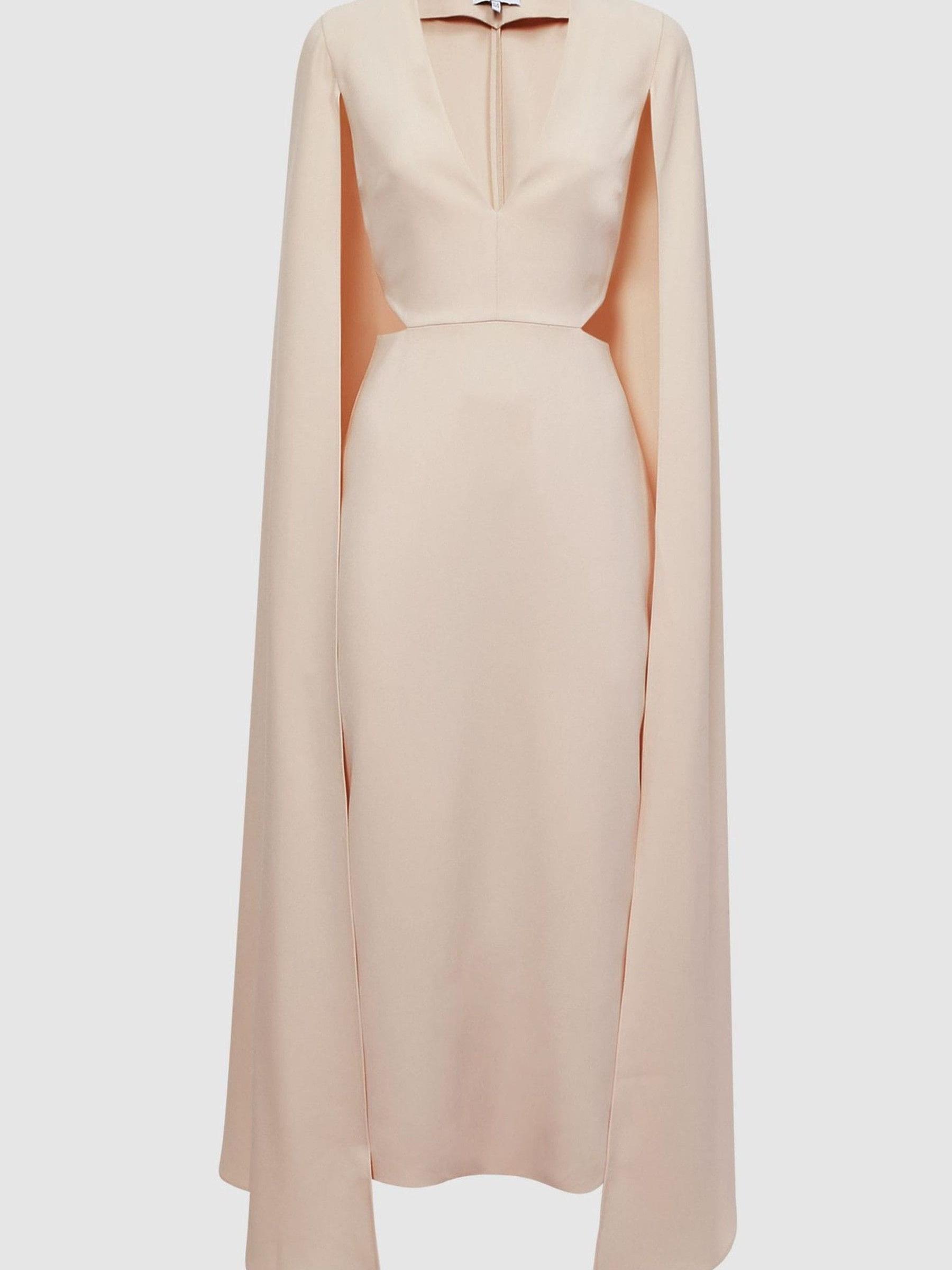 Cape-Style Midi Dress in Nude - Image 2 of 6