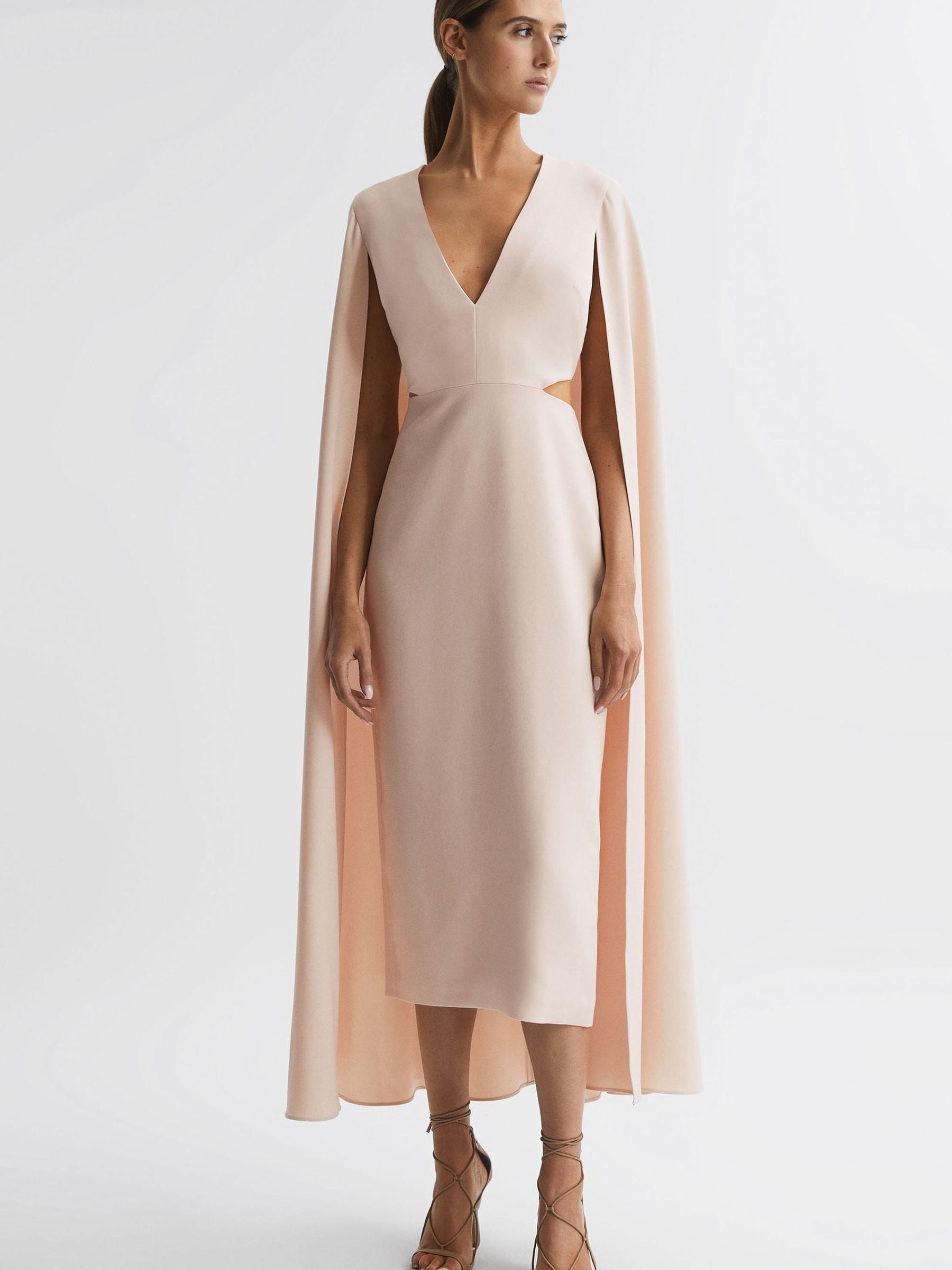Cape-Style Midi Dress in Nude - Image 4 of 6