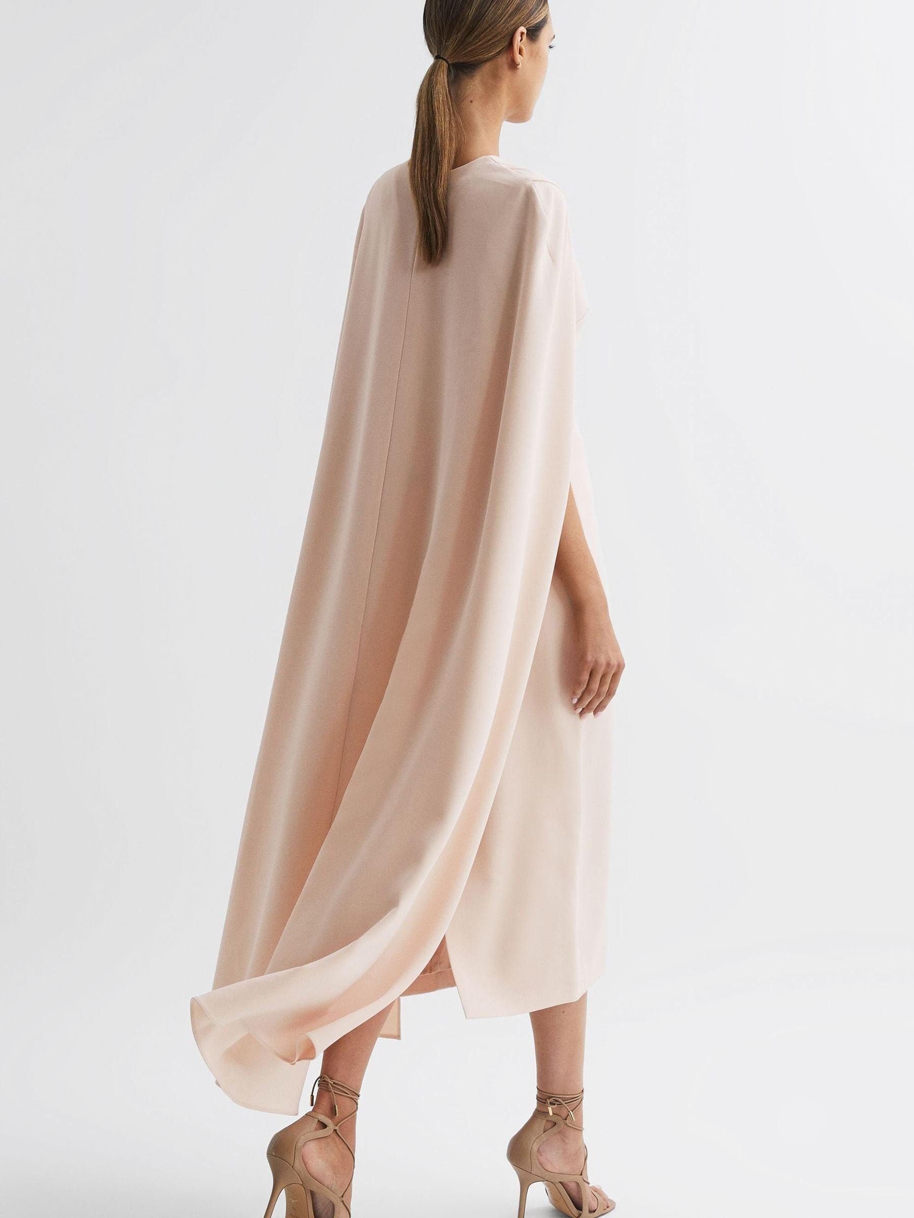 Cape-Style Midi Dress in Nude - Image 5 of 6