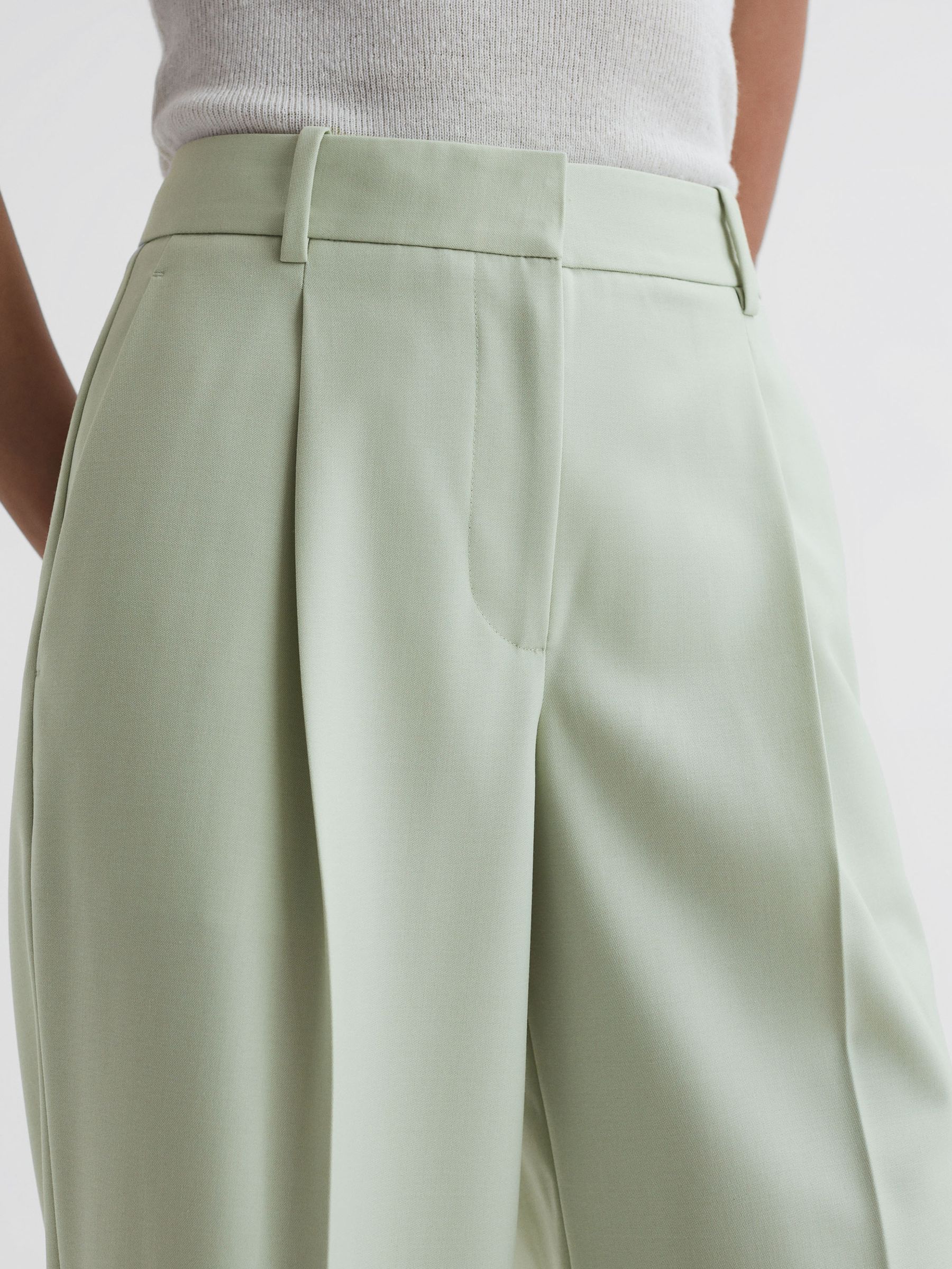 Wide Leg Wool Blend Trousers in Green - Image 3 of 5
