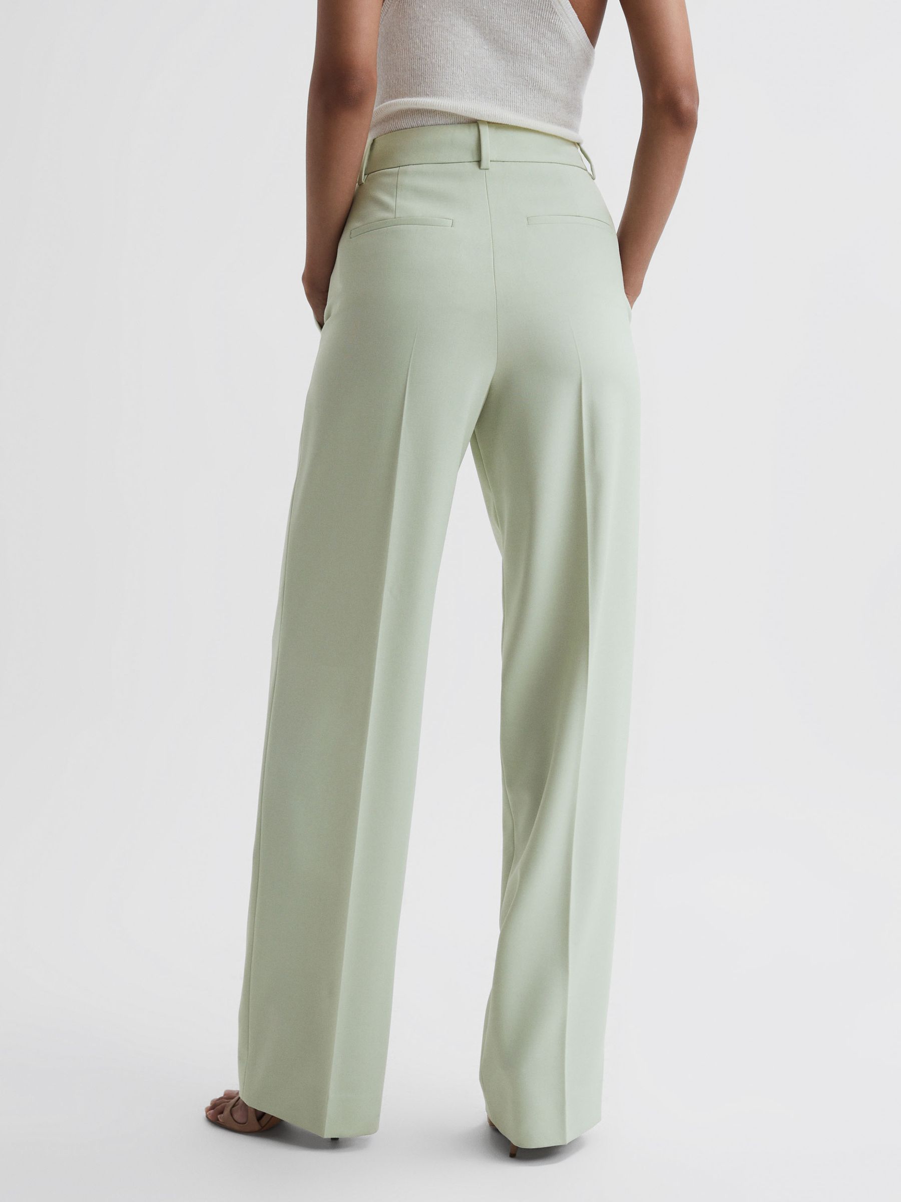 Wide Leg Wool Blend Trousers in Green - Image 4 of 5