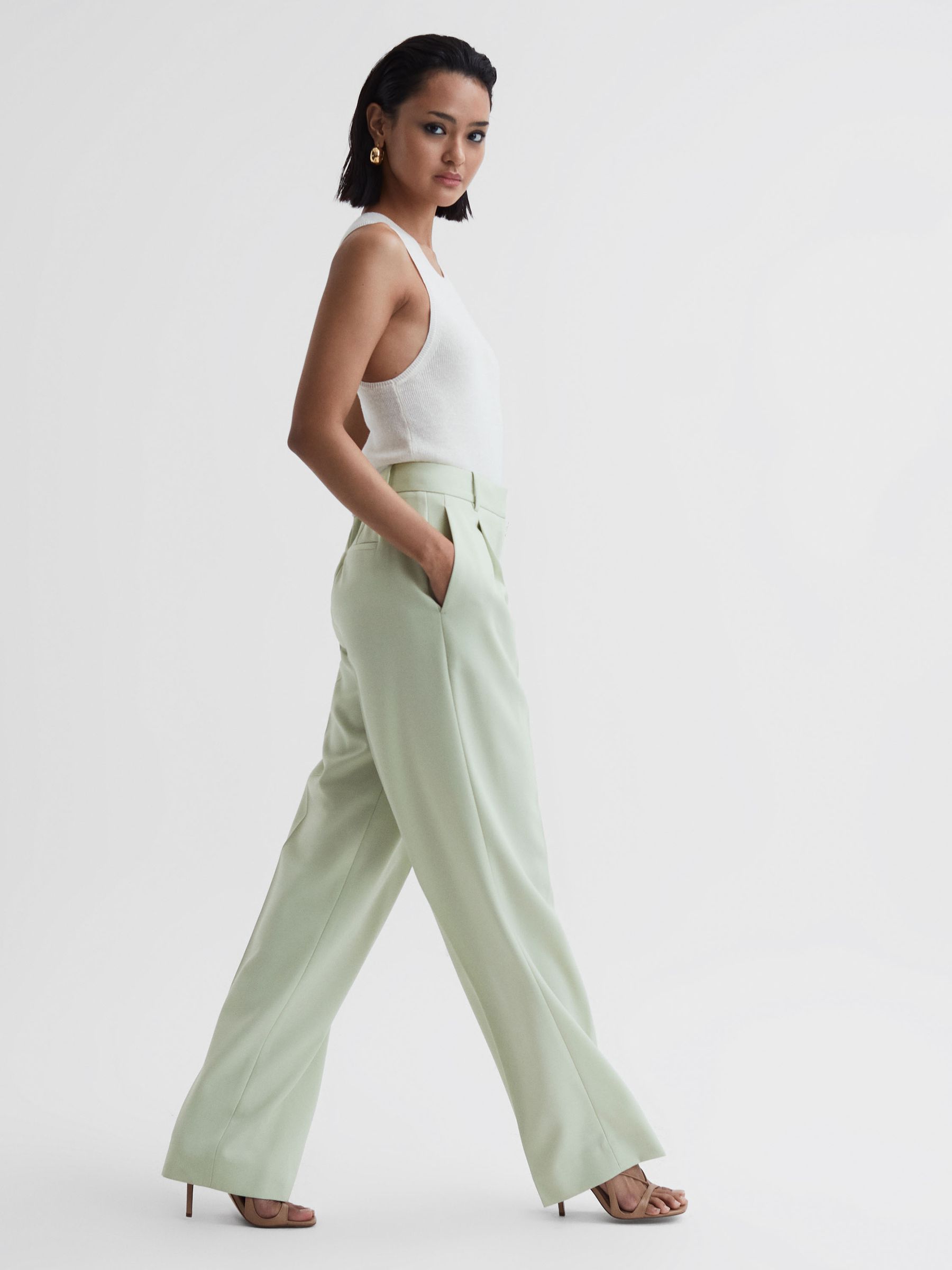 Wide Leg Wool Blend Trousers in Green - Image 5 of 5