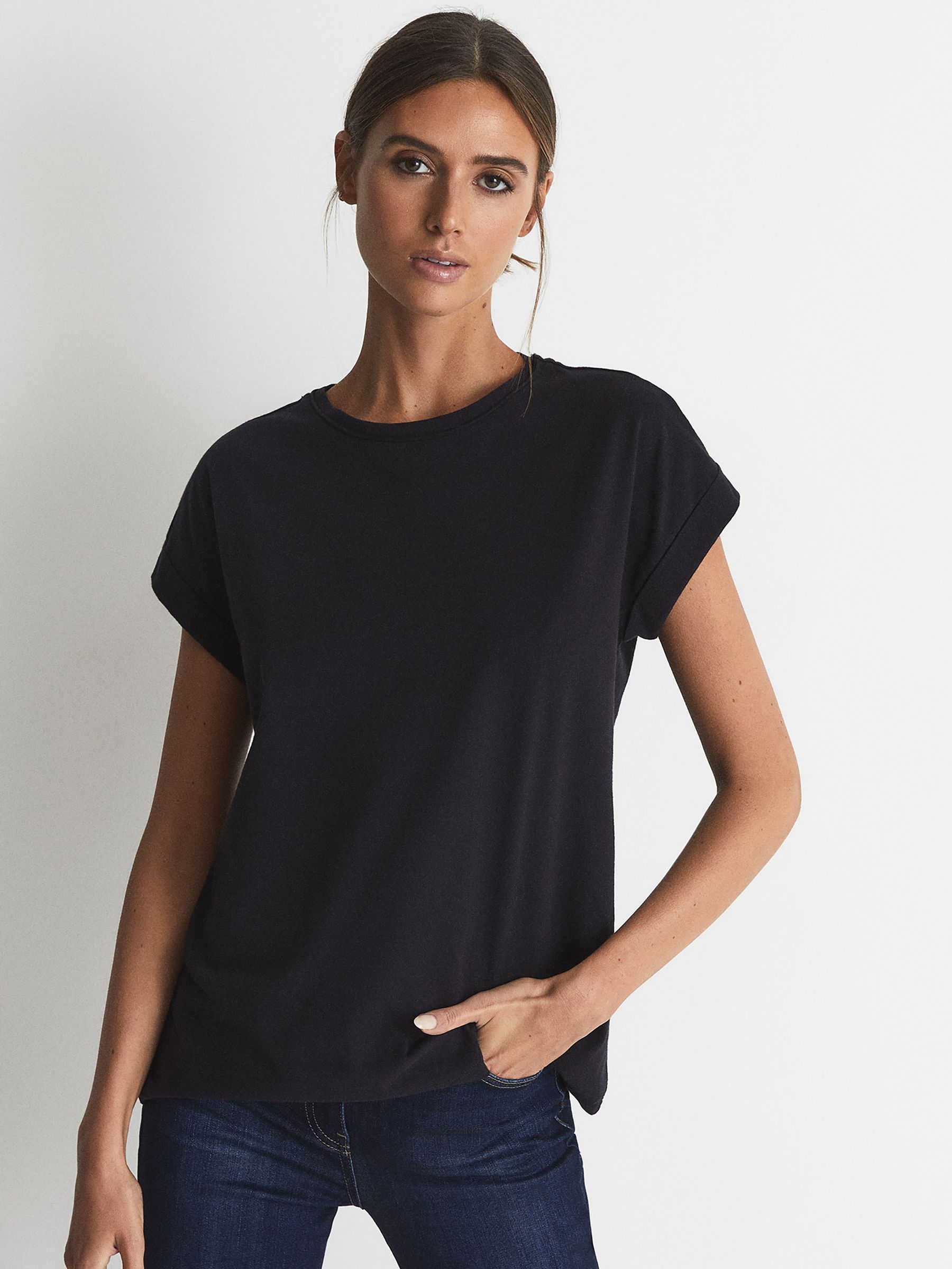 Cotton-Jersey Crew Neck T-Shirt in Navy - Image 1 of 6